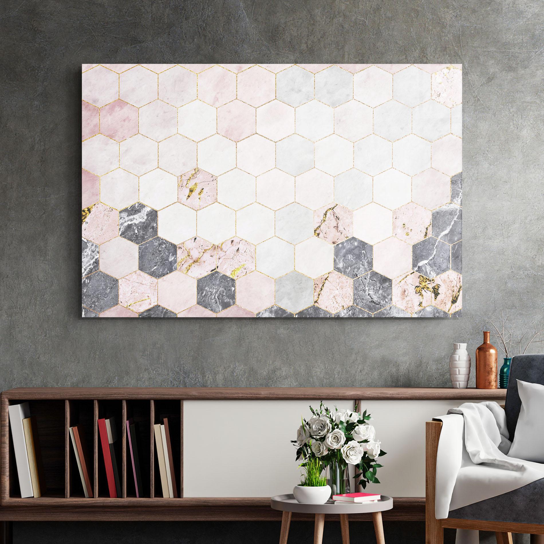 Tablou Sticla Grey Pink Hexagon mockup 2