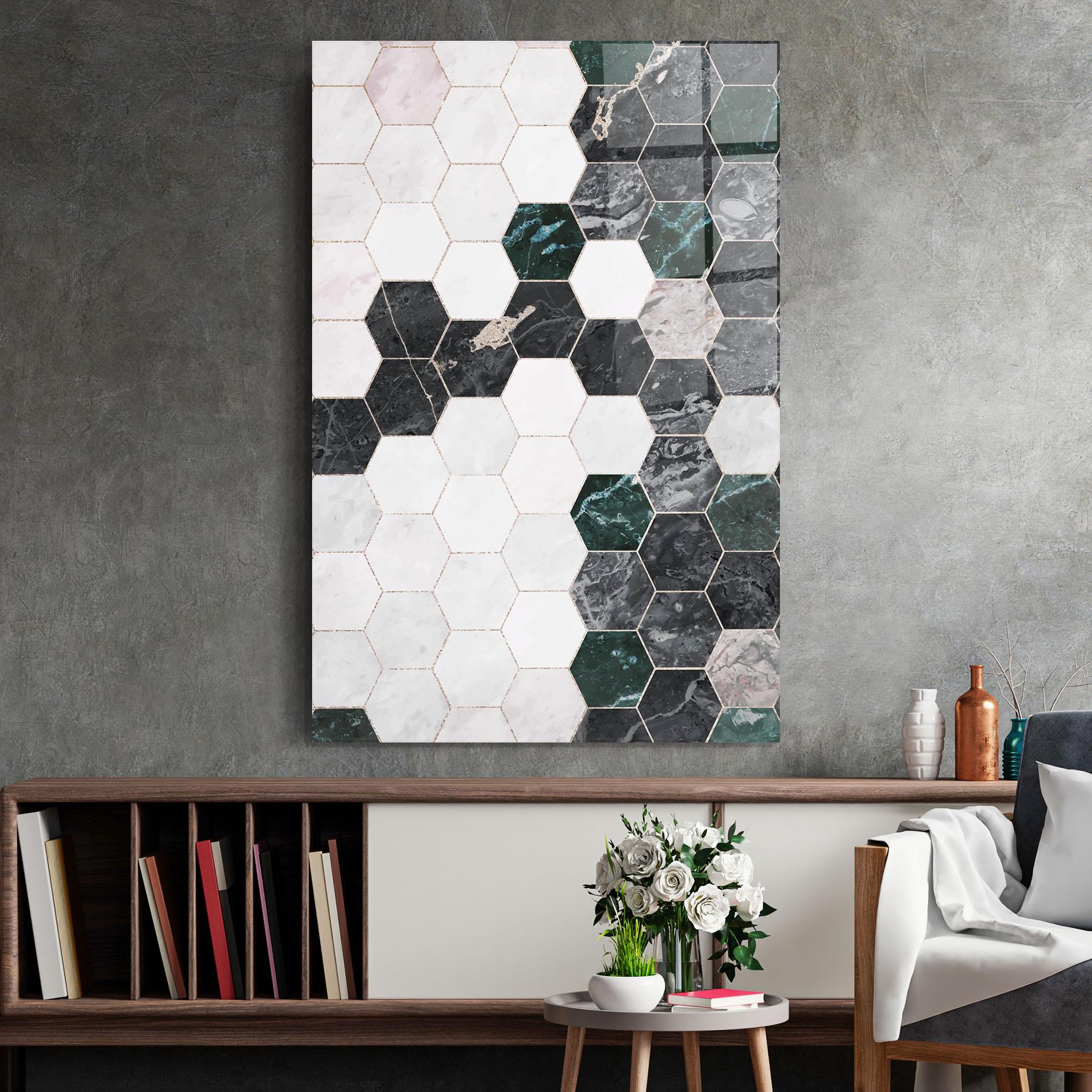Tablou Sticla Green Hexagon mockup 2
