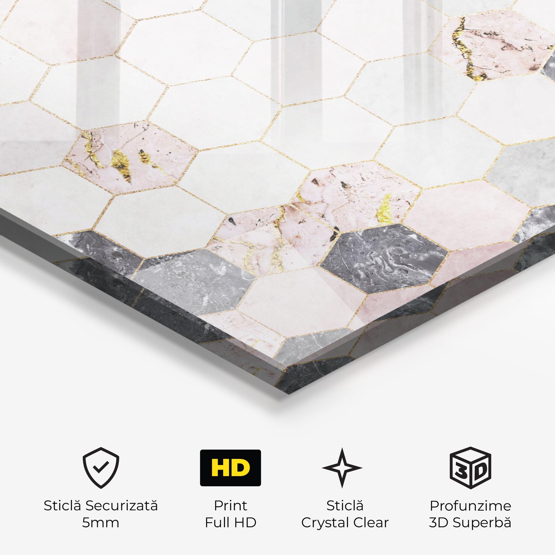 Tablou Sticla Grey Pink Hexagon mockup 3