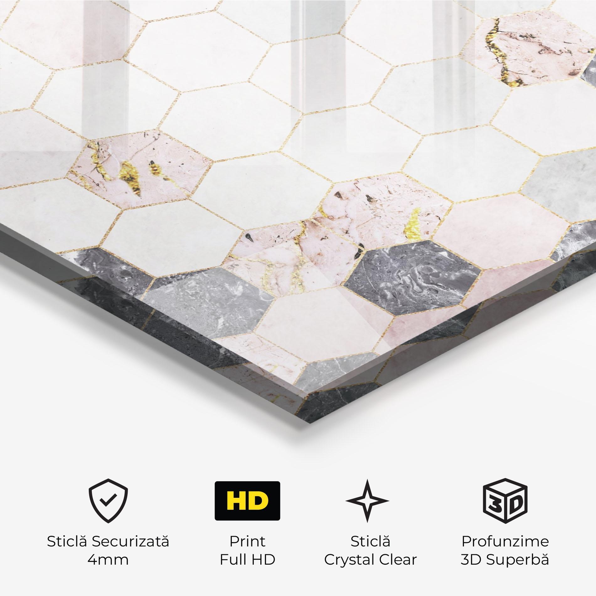 Tablou Sticla Grey Pink Hexagon mockup 3