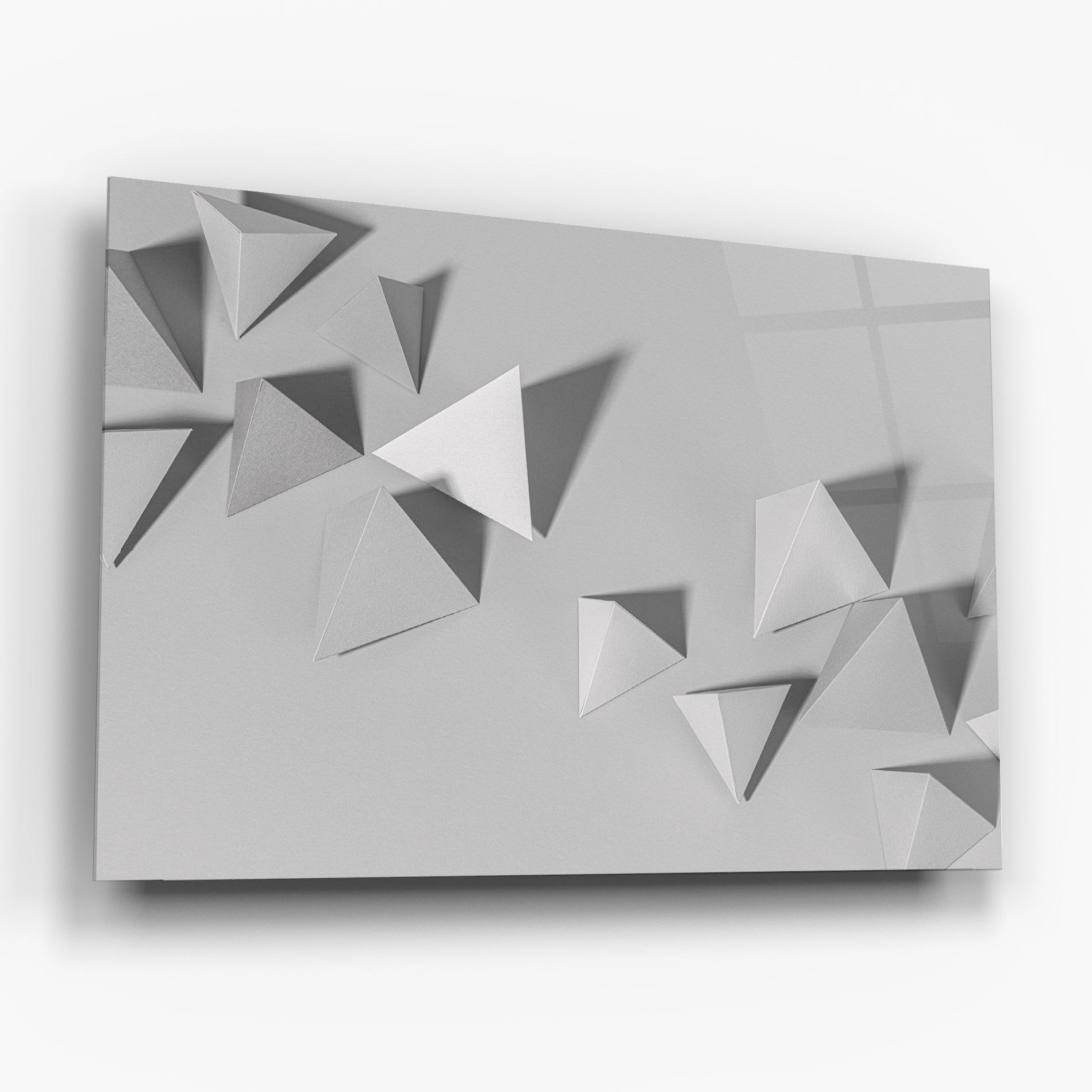 Tablou Sticla 3d White Triangle mockup 6