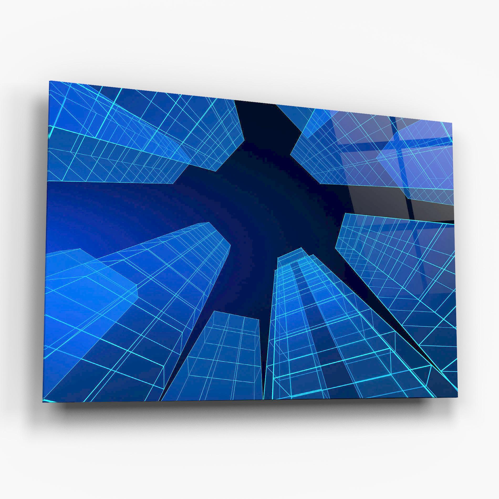 Tablou Sticla Blue Buildings mockup 6