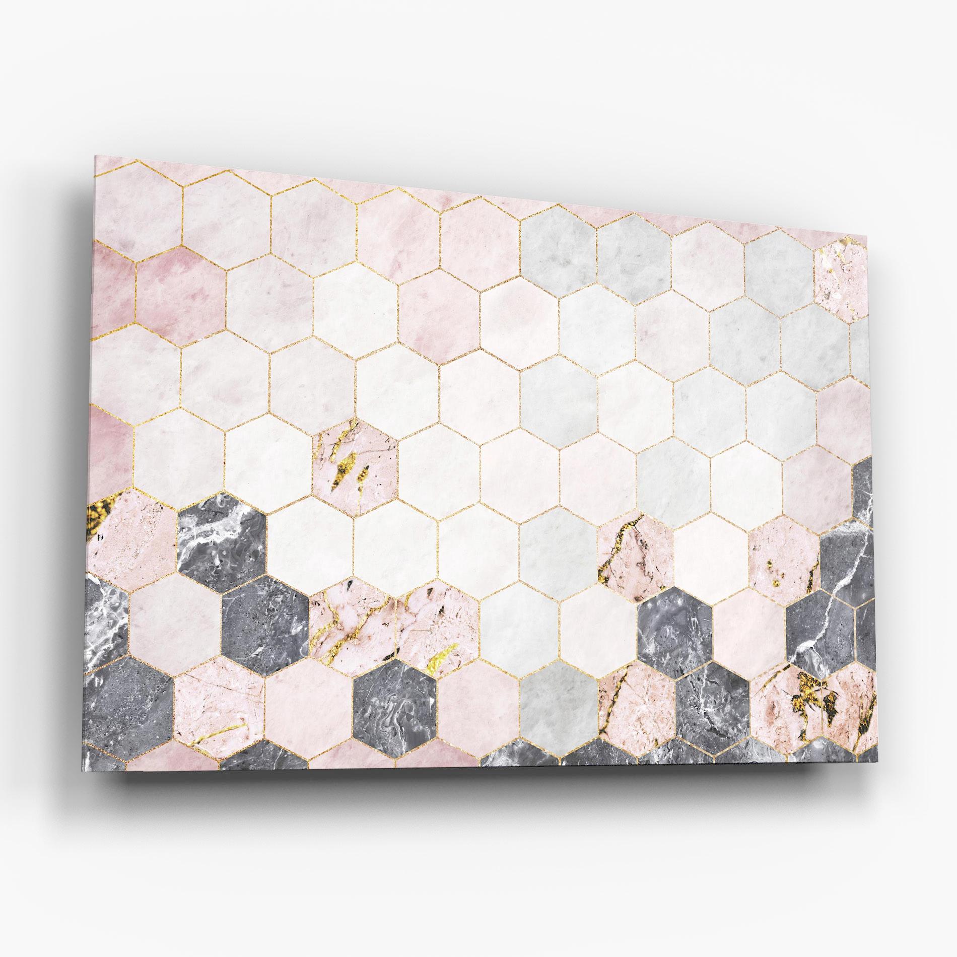 Tablou Sticla Grey Pink Hexagon mockup 6