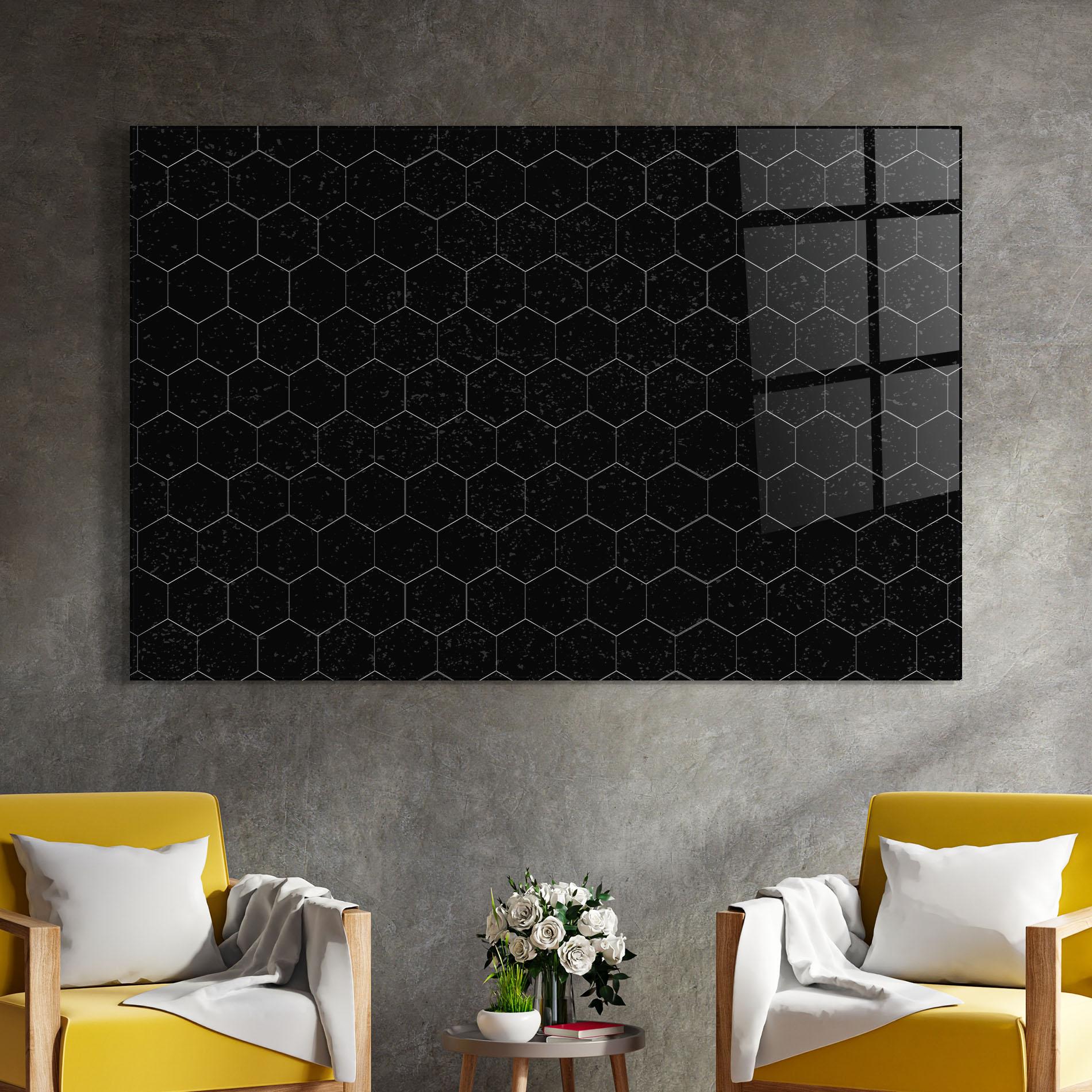 Tablou Sticla Black Hexagon mockup 4