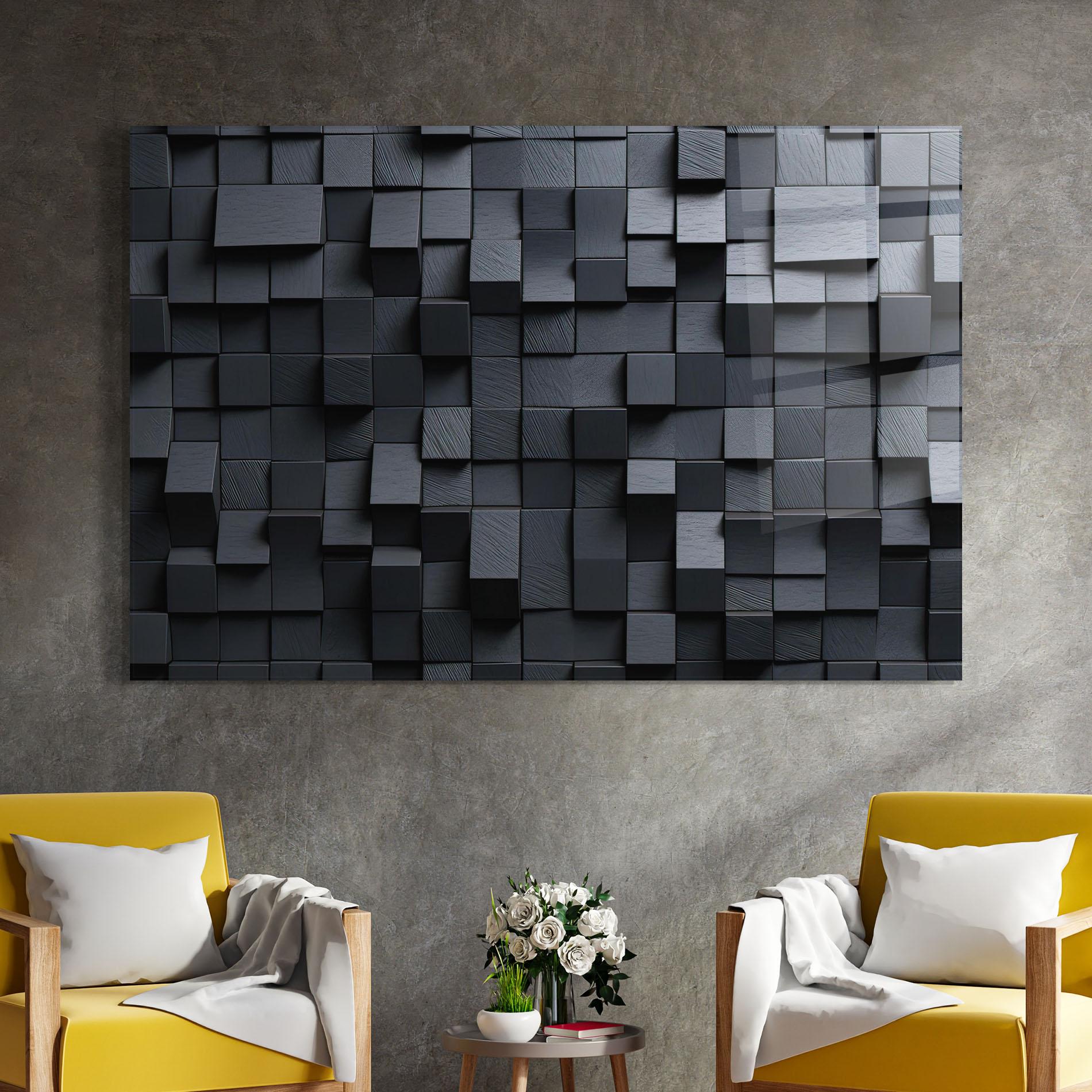 Tablou Sticla Black Square Pattern mockup 4