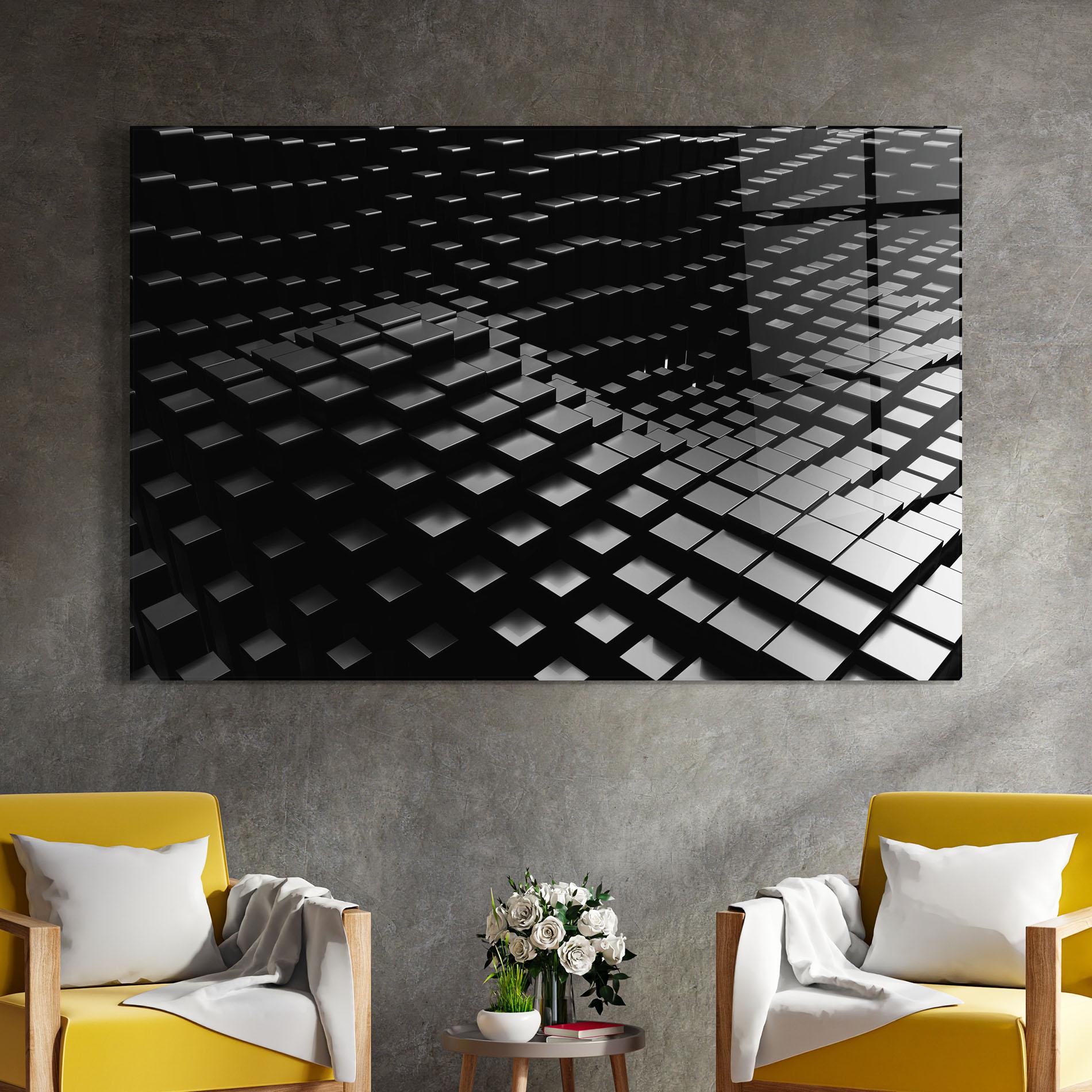 Tablou Sticla Black Square Wave mockup 4