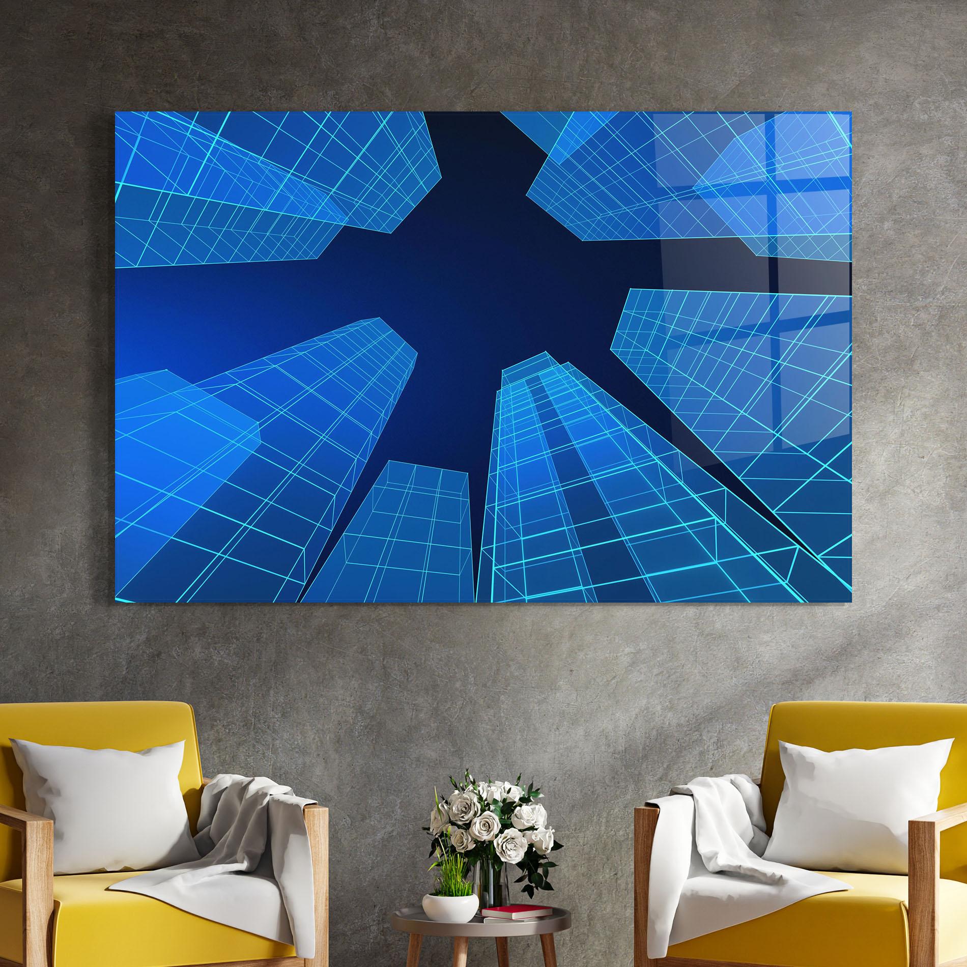 Tablou Sticla Blue Buildings mockup 4