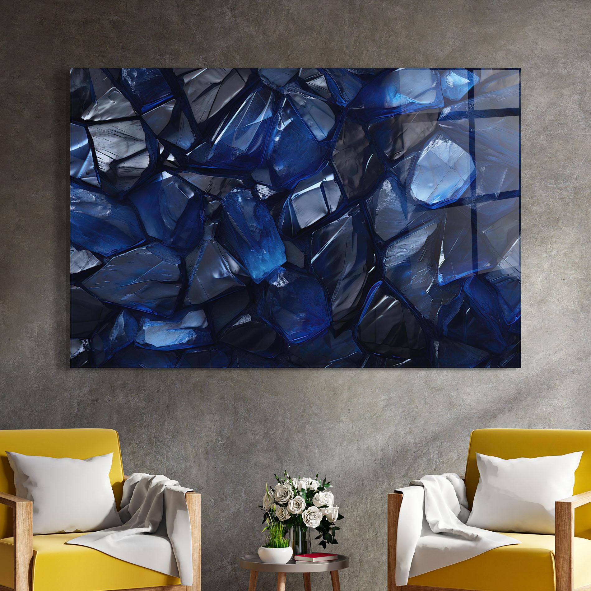 Tablou Sticla Blue Crystal Shape mockup 4