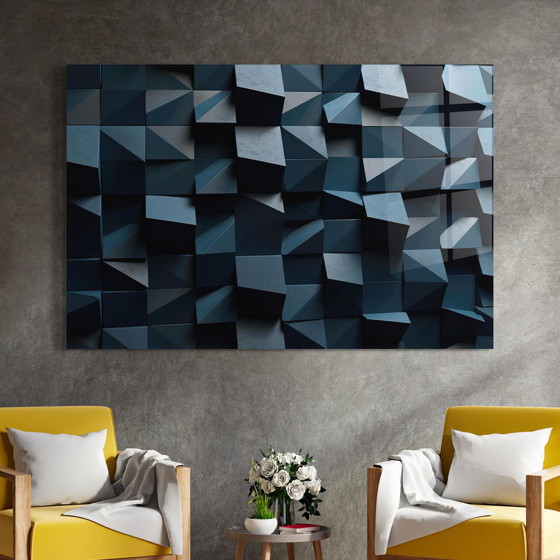 Tablou Sticla Dark Blue Square mockup 4