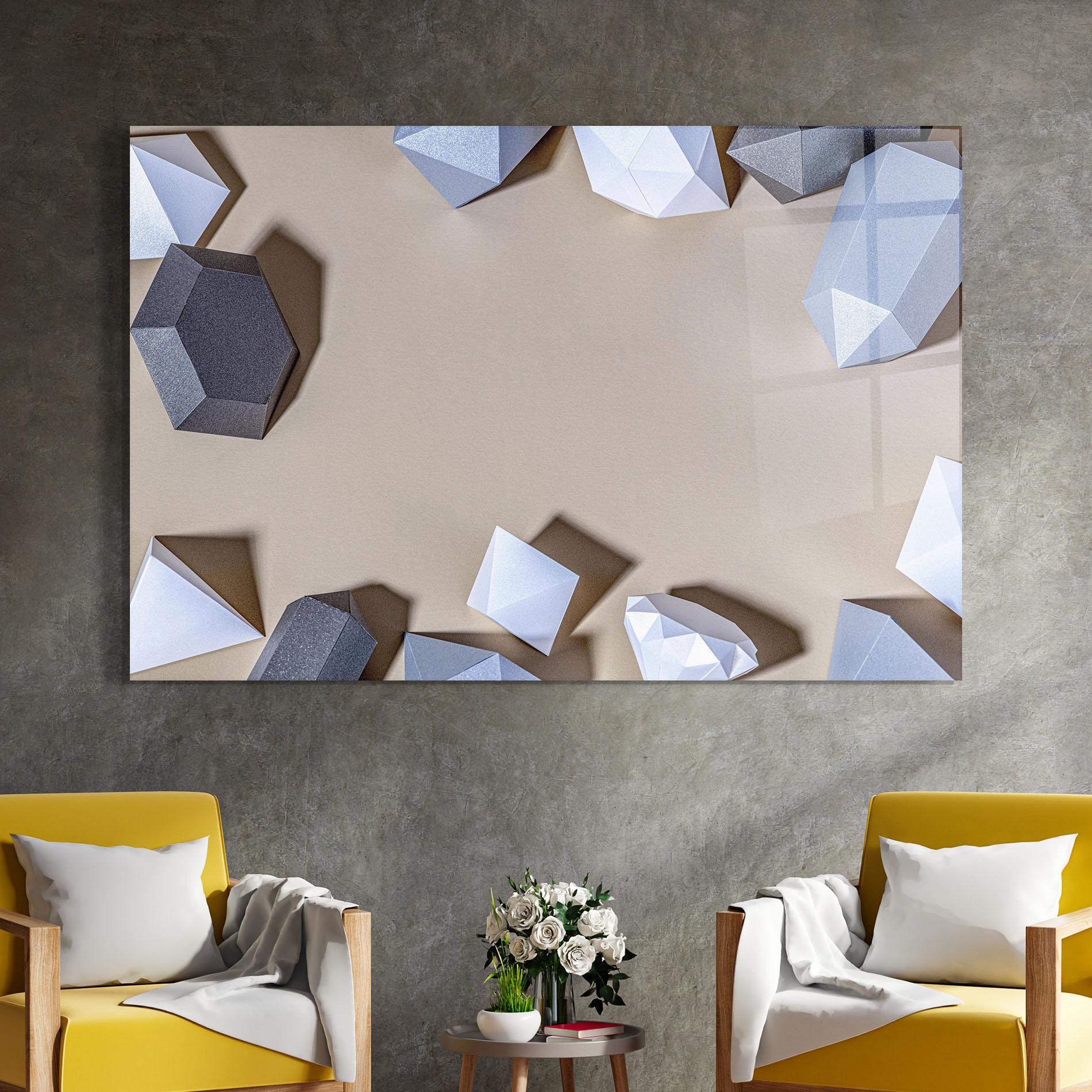 Tablou Sticla Geometric 3d Shapes mockup 4