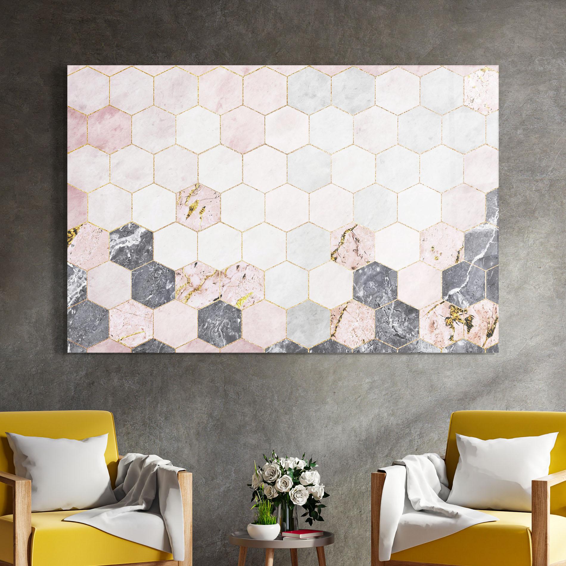 Tablou Sticla Grey Pink Hexagon mockup 4