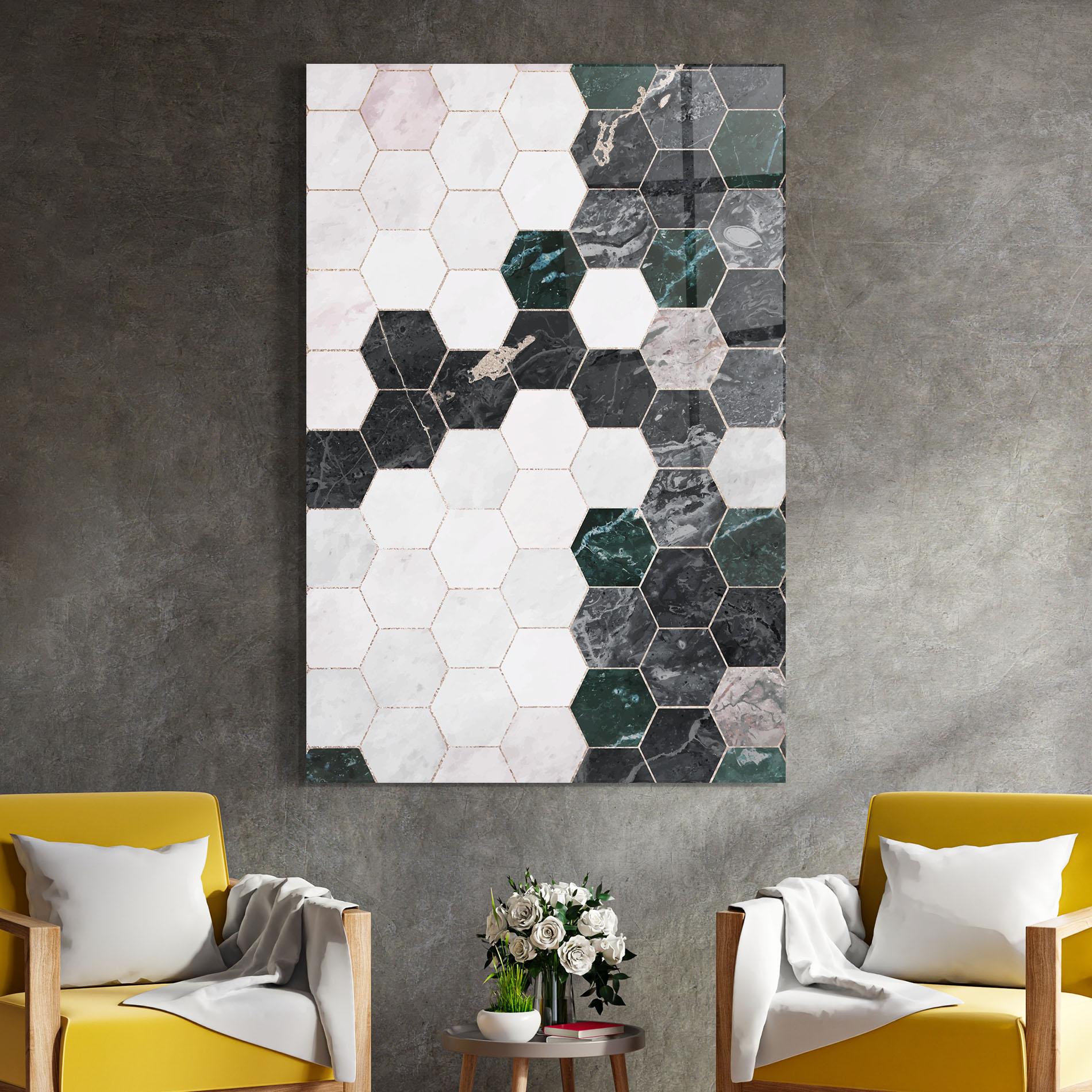 Tablou Sticla Green Hexagon mockup 4