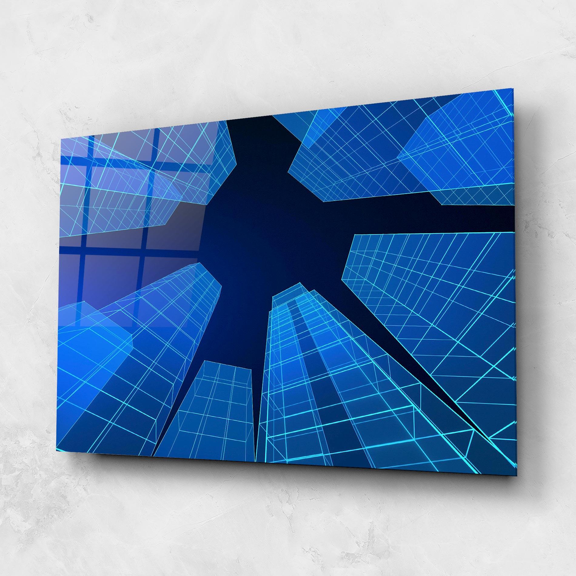 Tablou Sticla Blue Buildings mockup 1