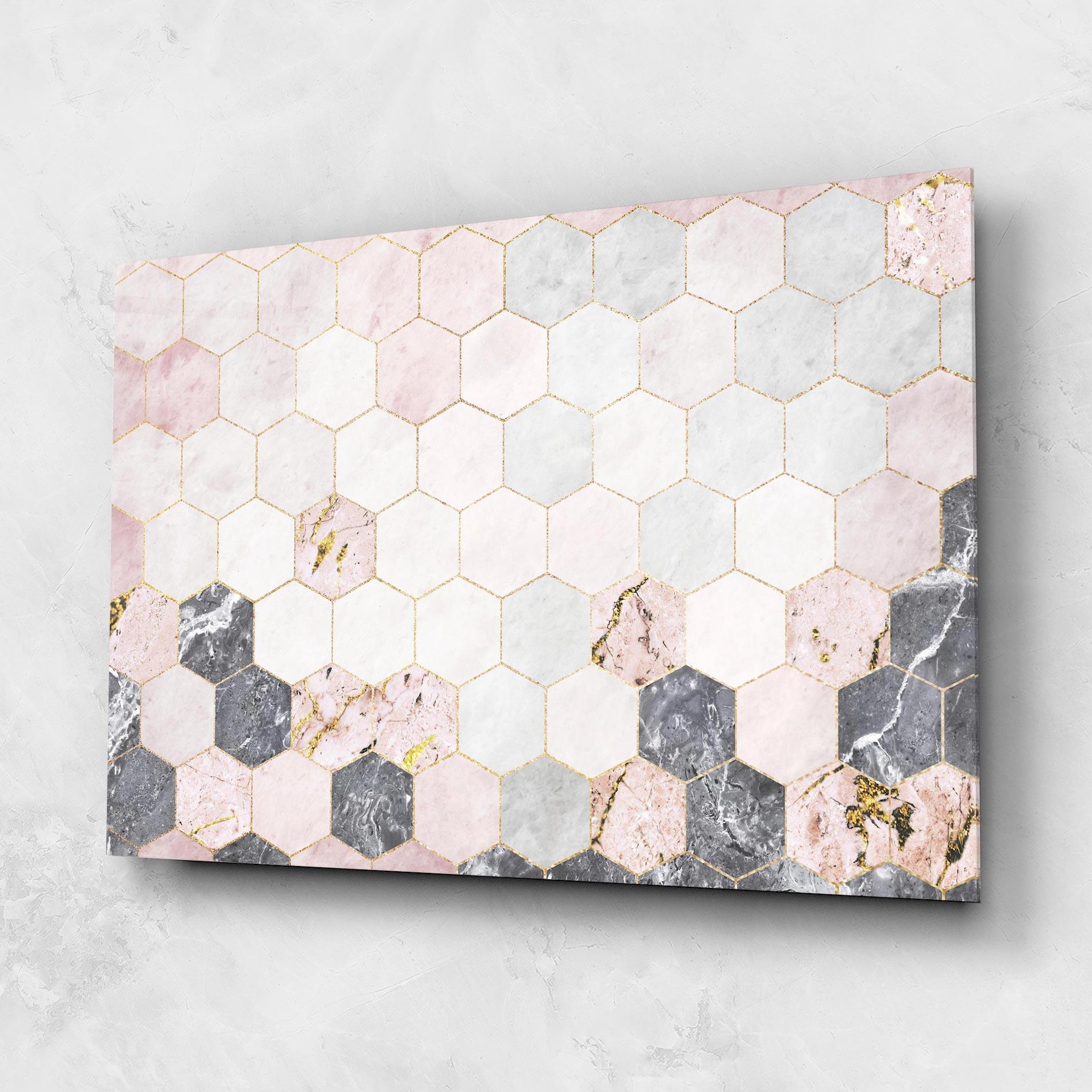 Tablou Sticla Grey Pink Hexagon mockup 1