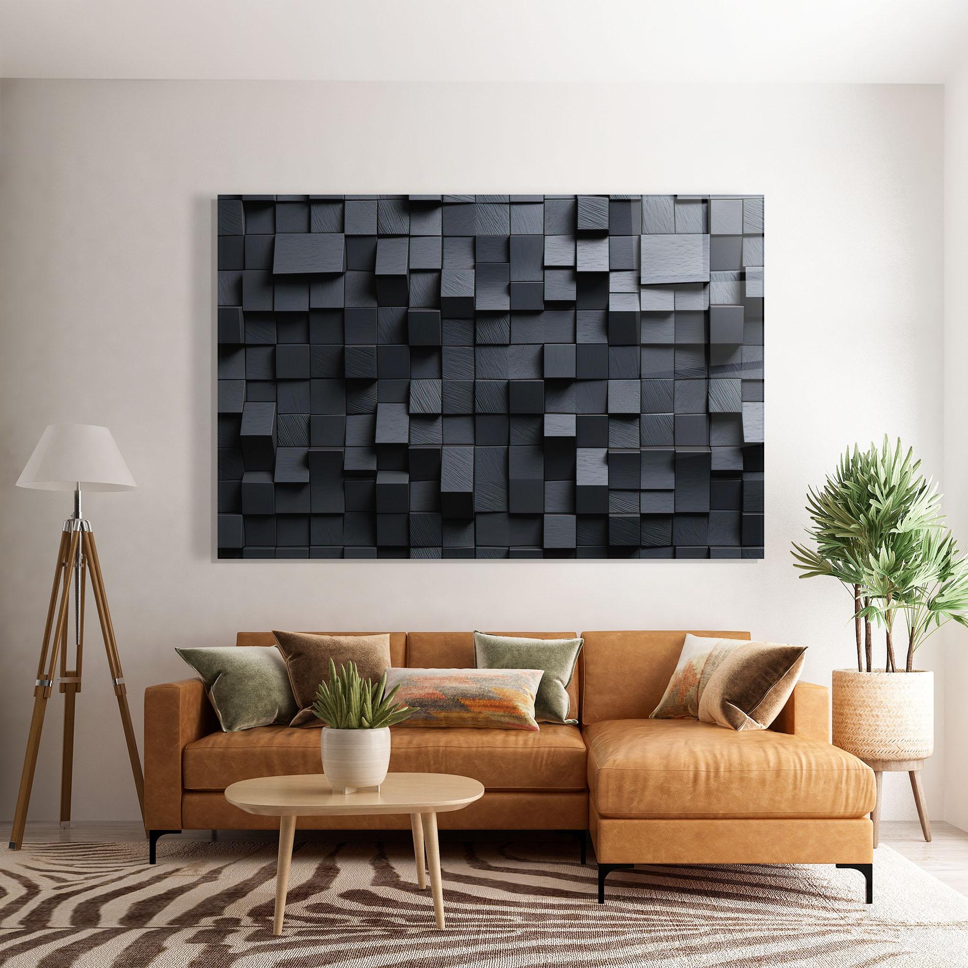 Tablou Sticla Black Square Pattern mockup 7