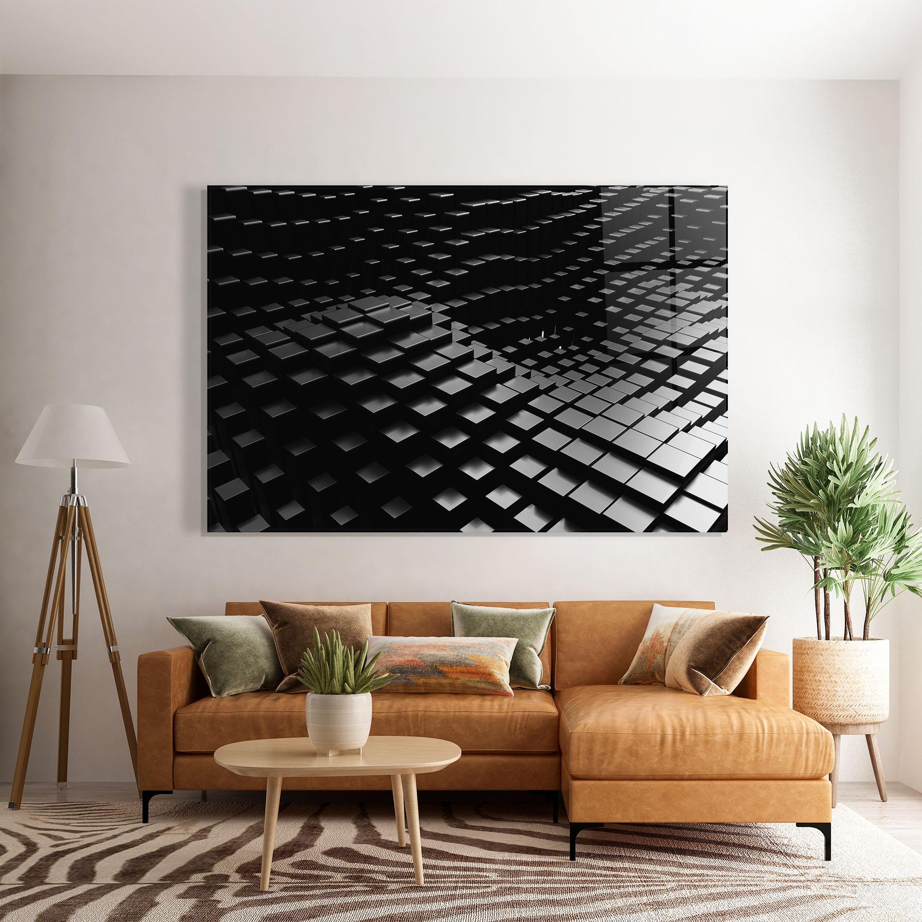 Tablou Sticla Black Square Wave mockup 7