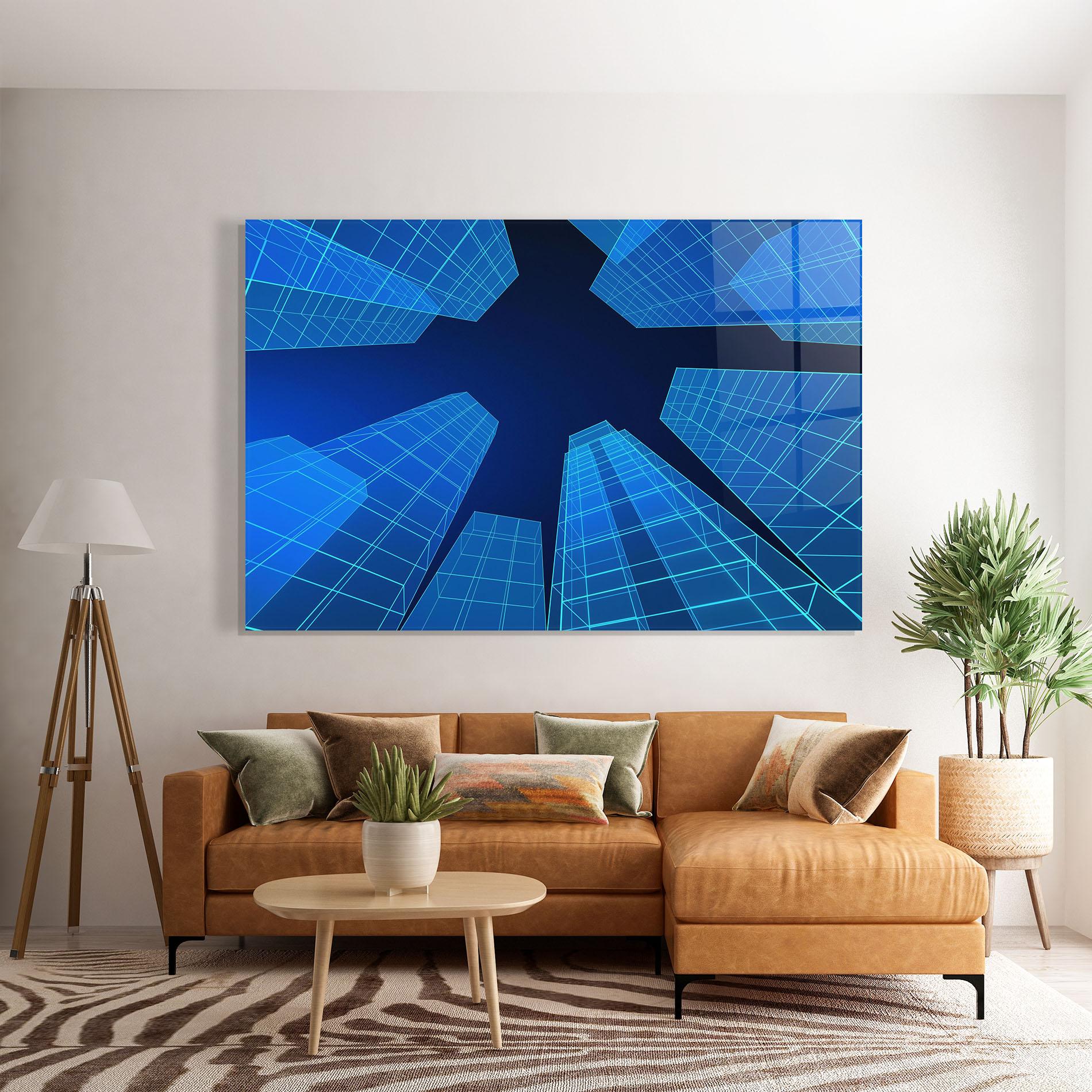 Tablou Sticla Blue Buildings mockup 7