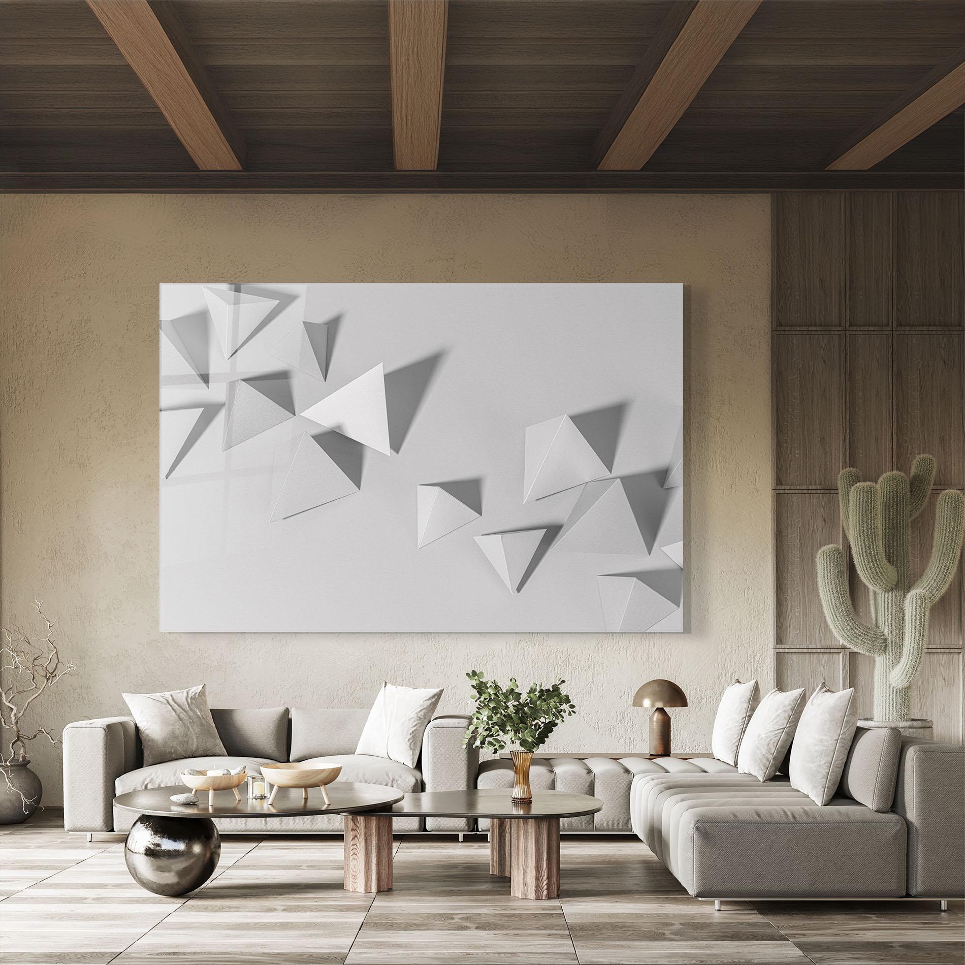 Tablou Sticla 3d White Triangle mockup 8