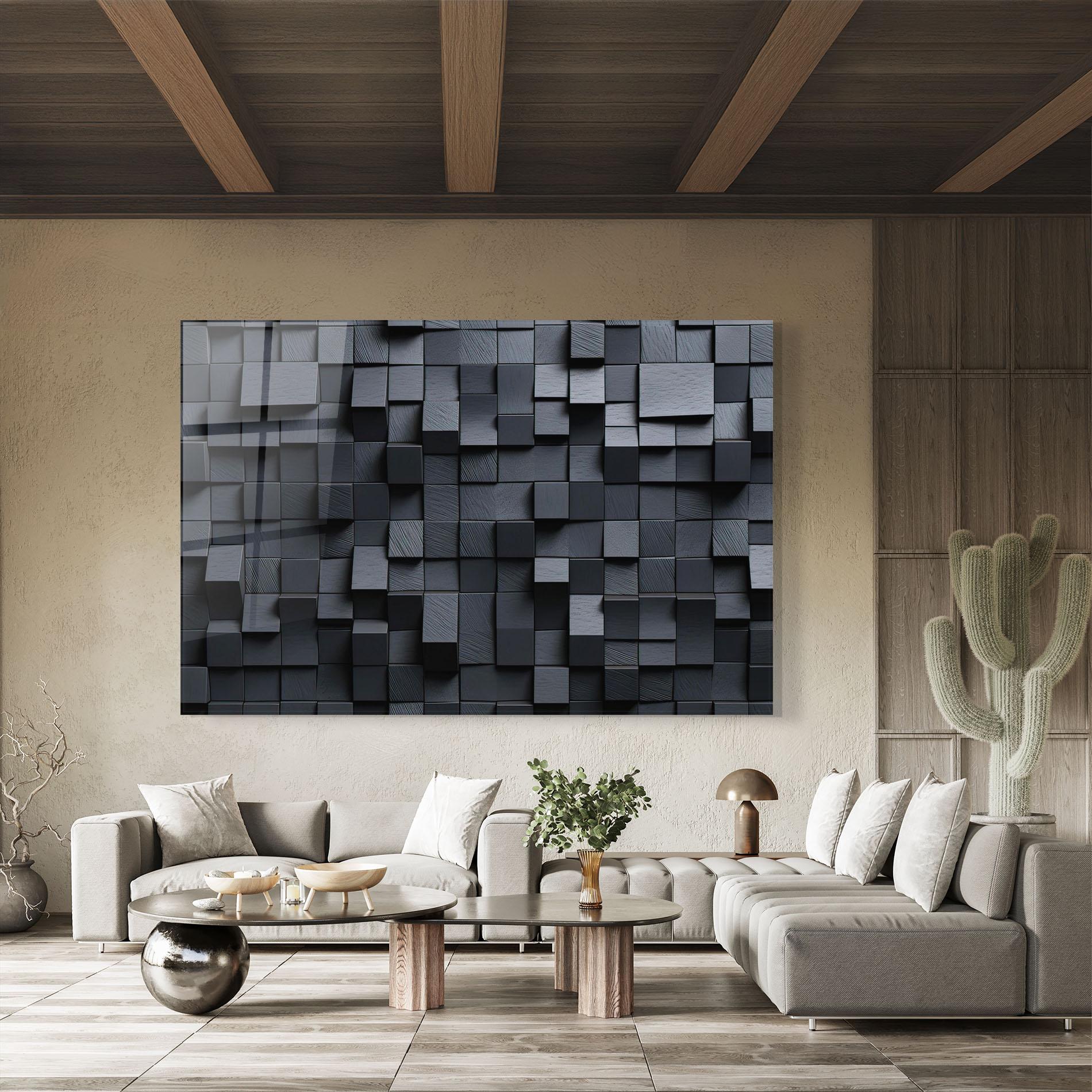 Tablou Sticla Black Square Pattern mockup 8