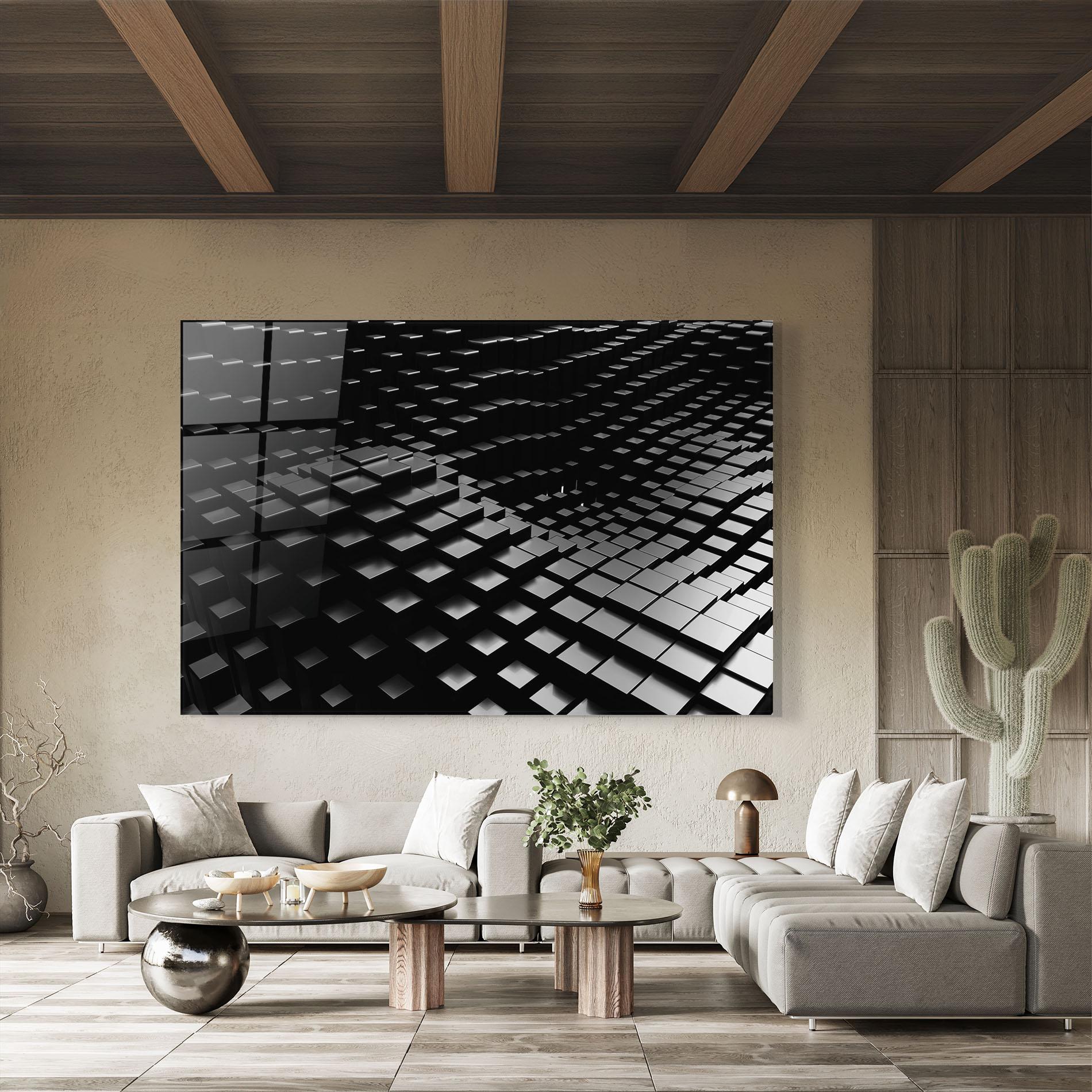 Tablou Sticla Black Square Wave mockup 8