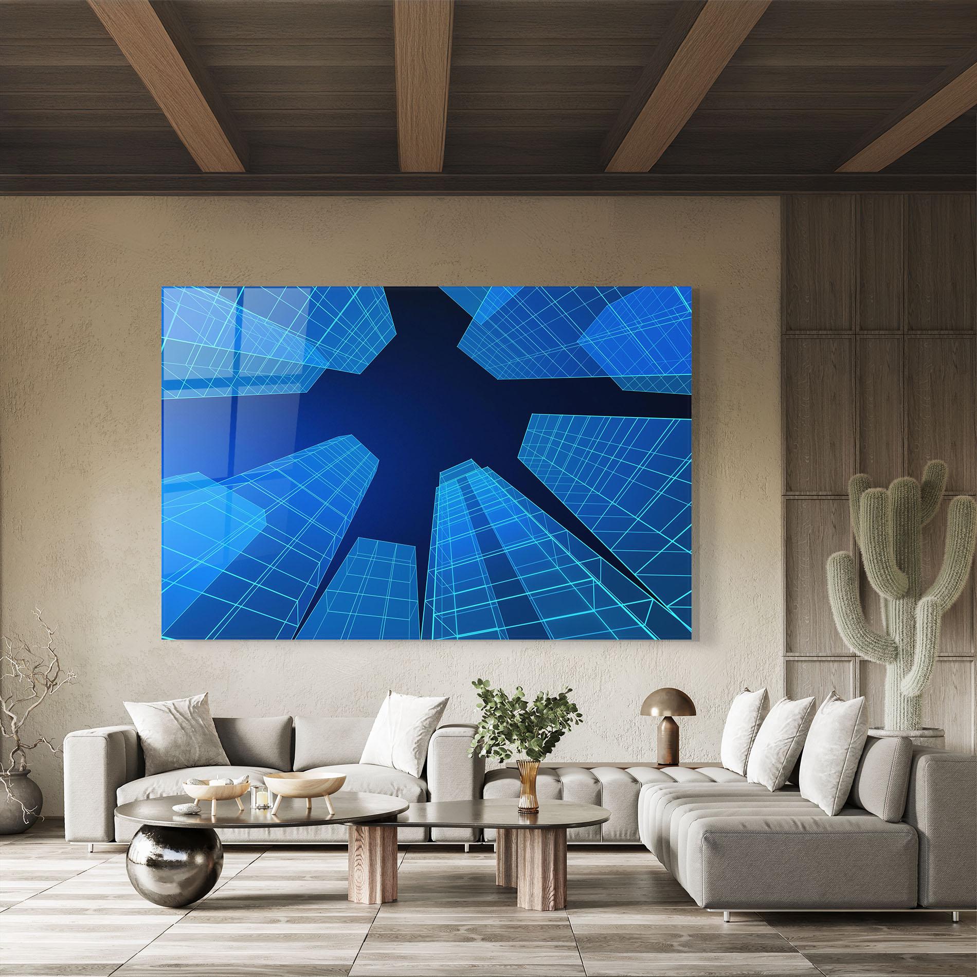 Tablou Sticla Blue Buildings mockup 8