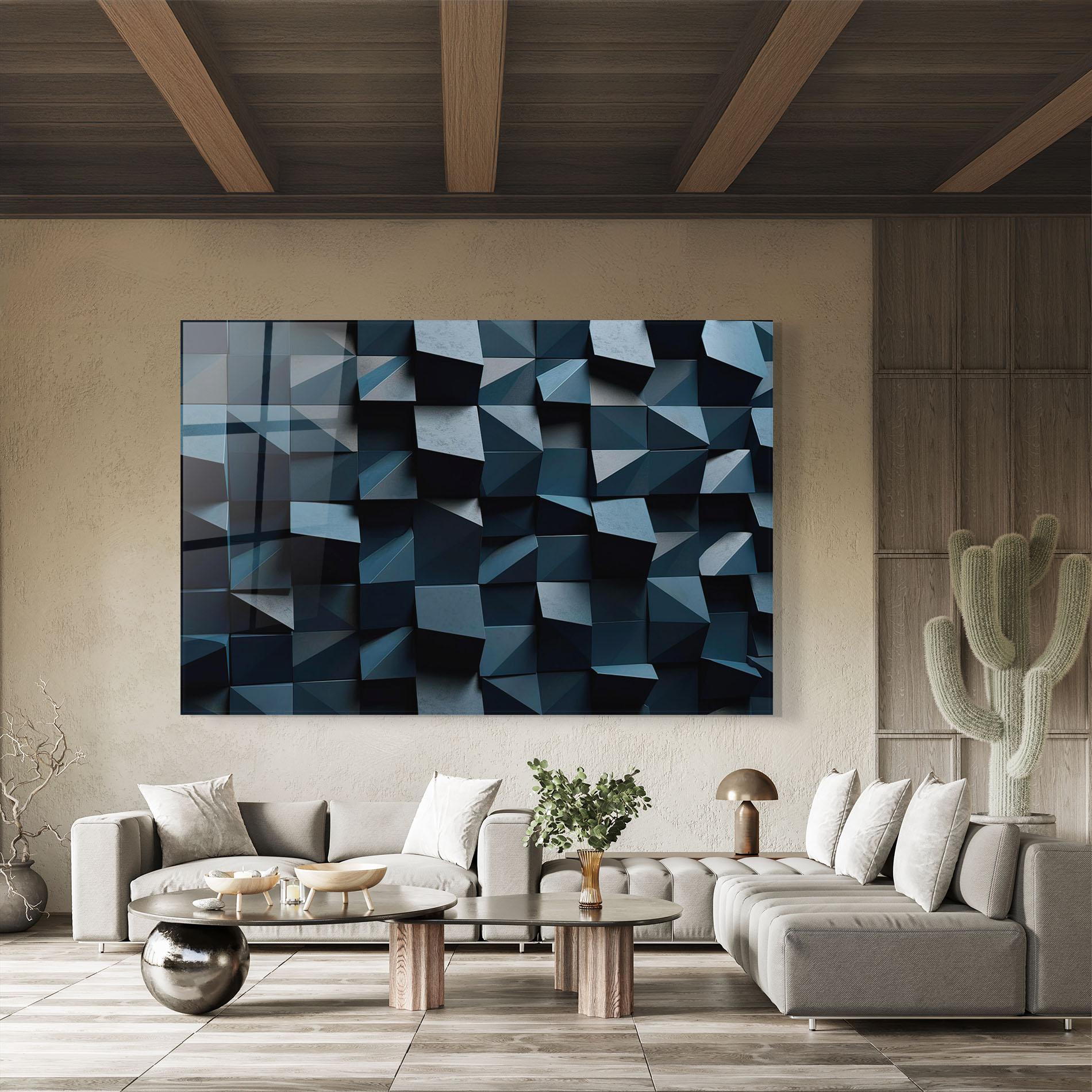 Tablou Sticla Dark Blue Square mockup 8