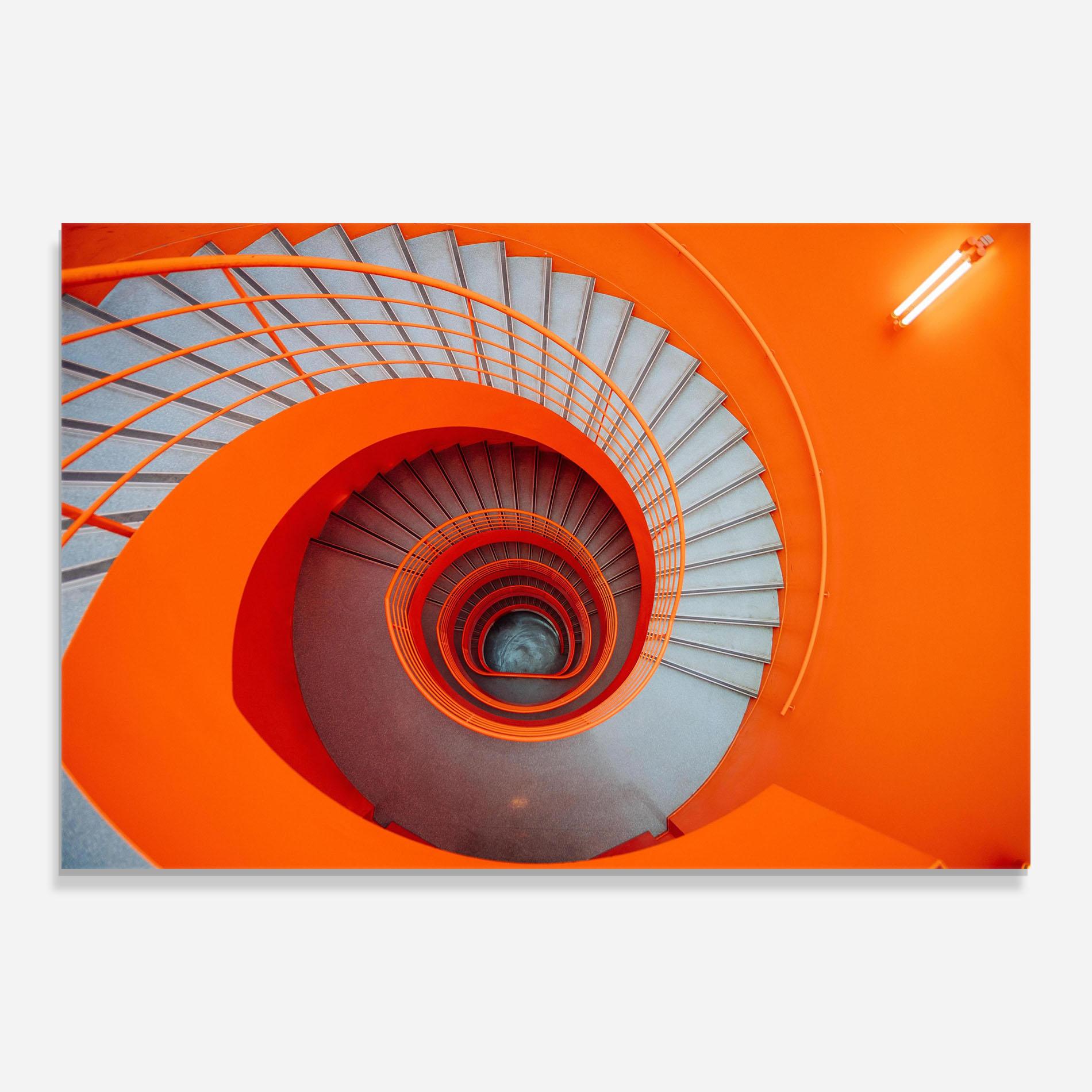 Tablou Sticla Grey Orange Stairs mockup 0