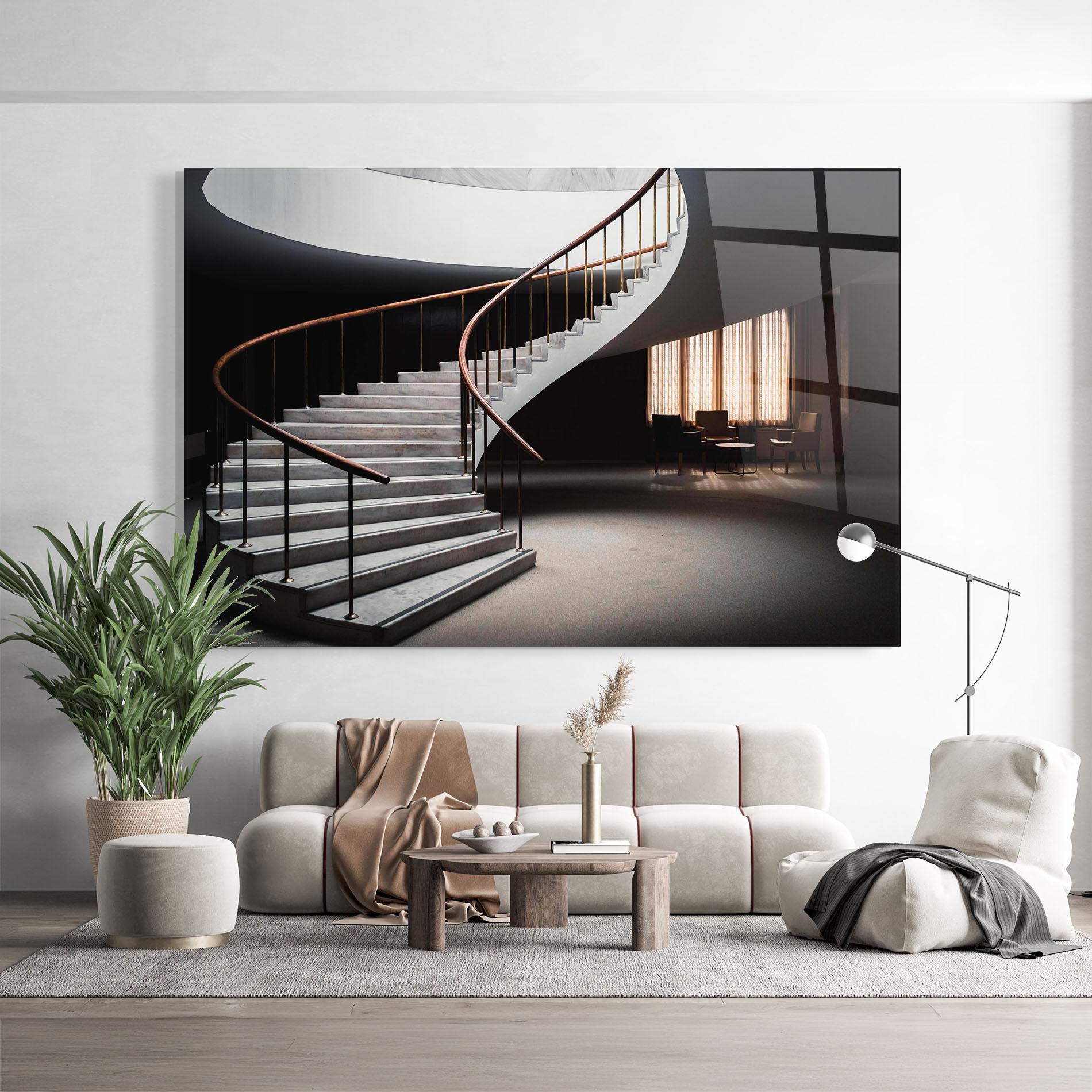 Tablou Sticla Dark Room Stairs mockup 9