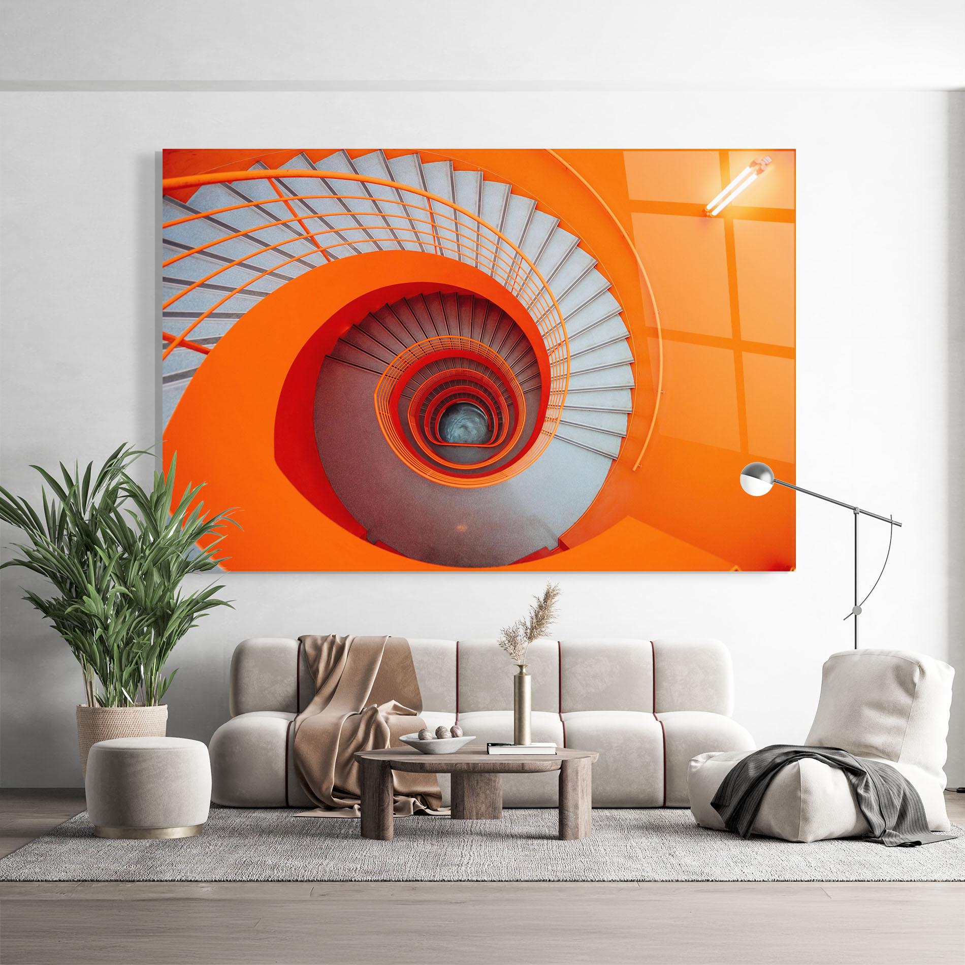 Tablou Sticla Grey Orange Stairs mockup 9