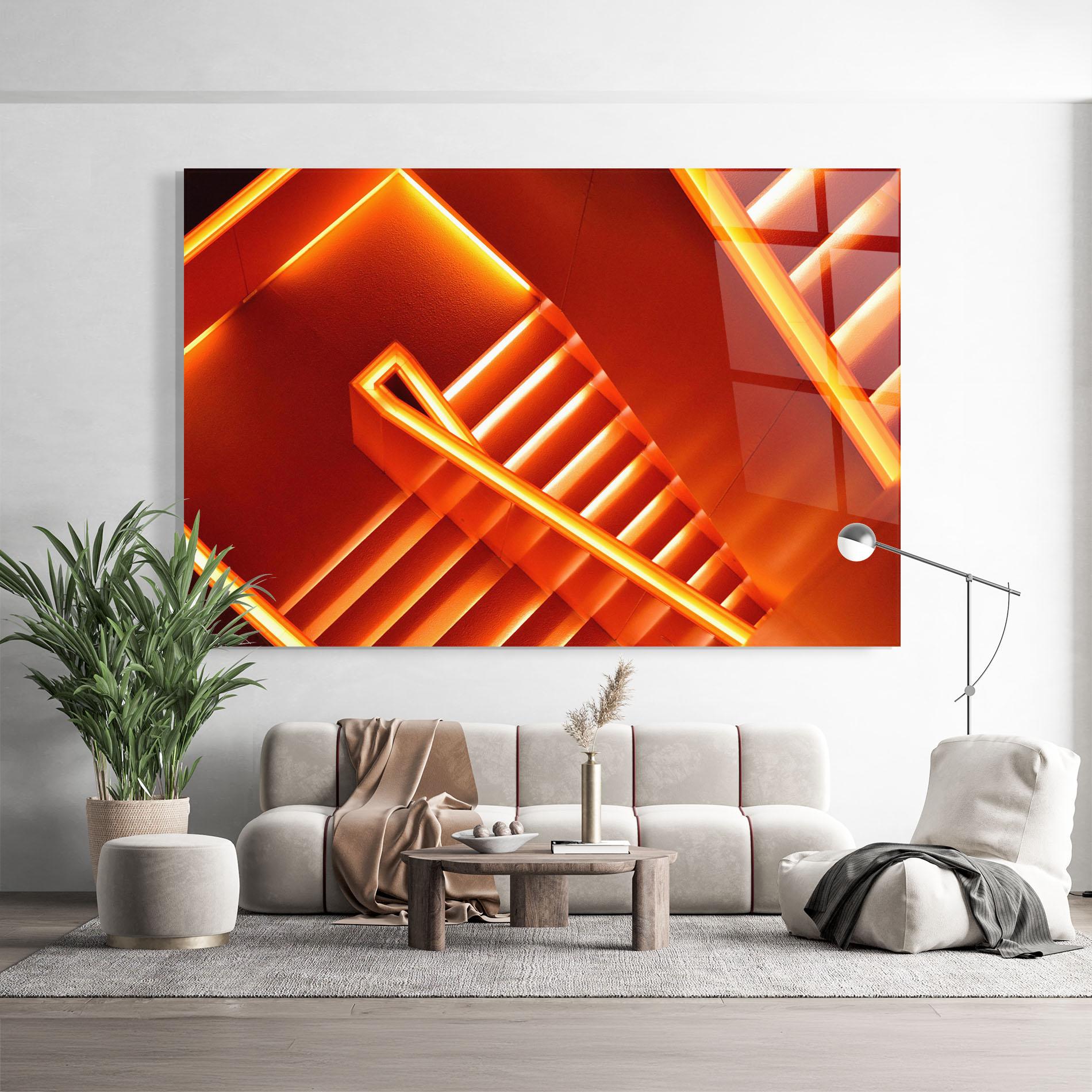 Tablou Sticla Orange Stairs mockup 9