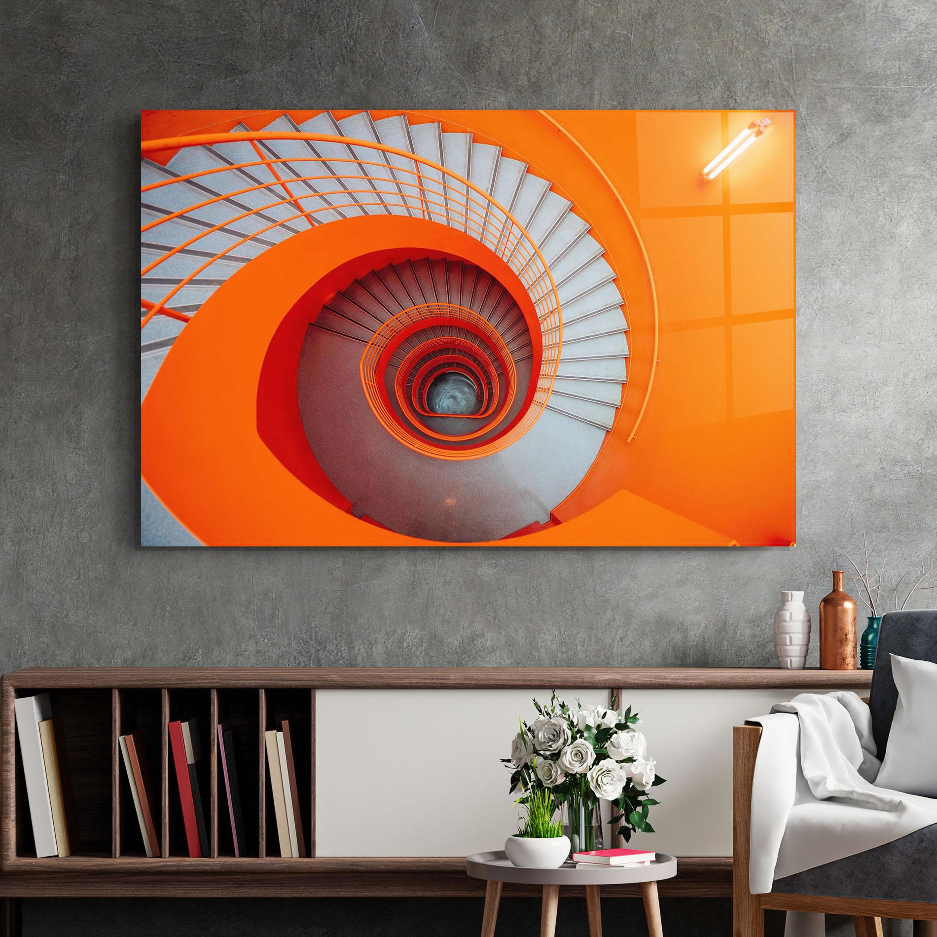 Tablou Sticla Grey Orange Stairs mockup 2