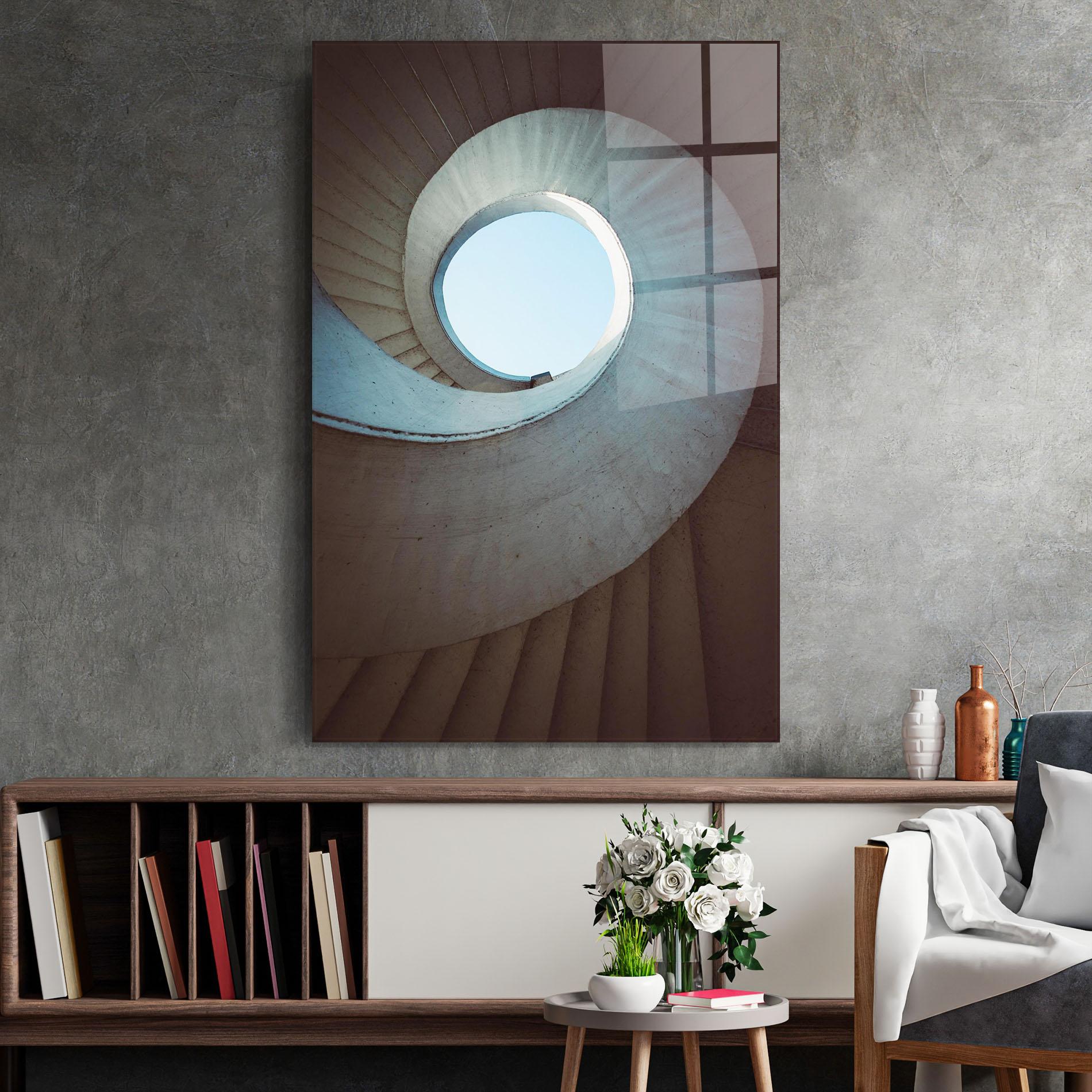 Tablou Sticla Spiral Cream Stairs mockup 2