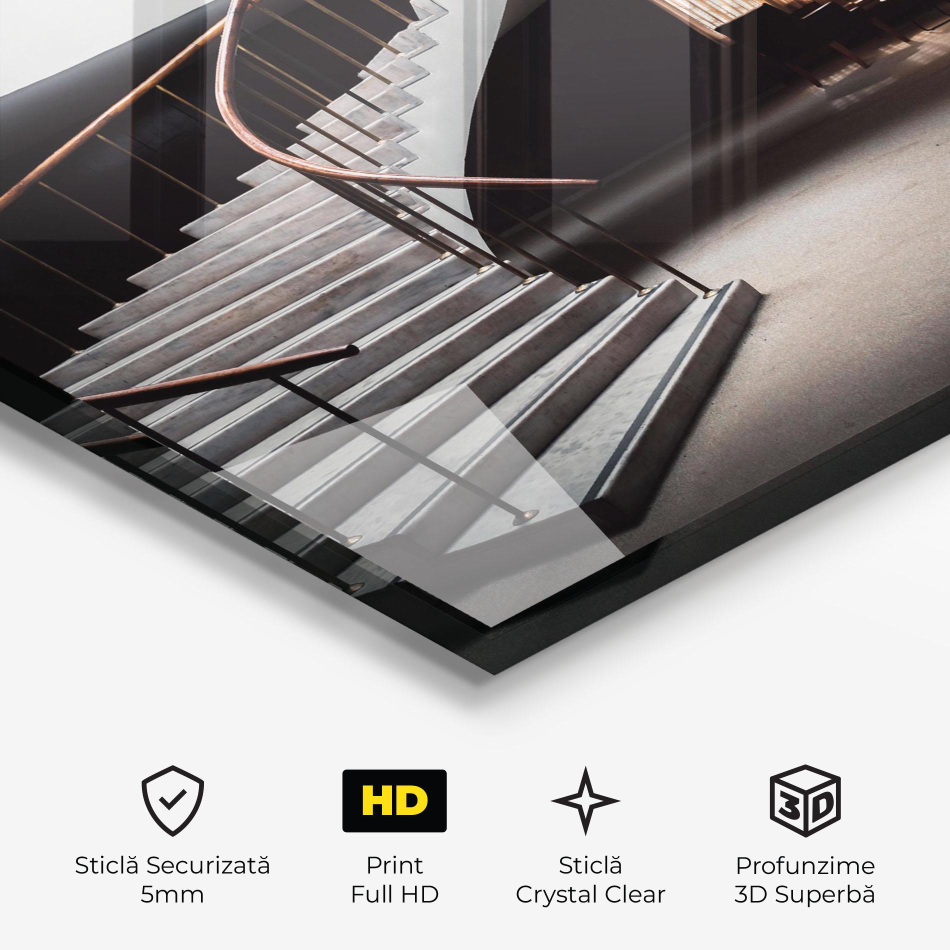 Tablou Sticla Dark Room Stairs mockup 3