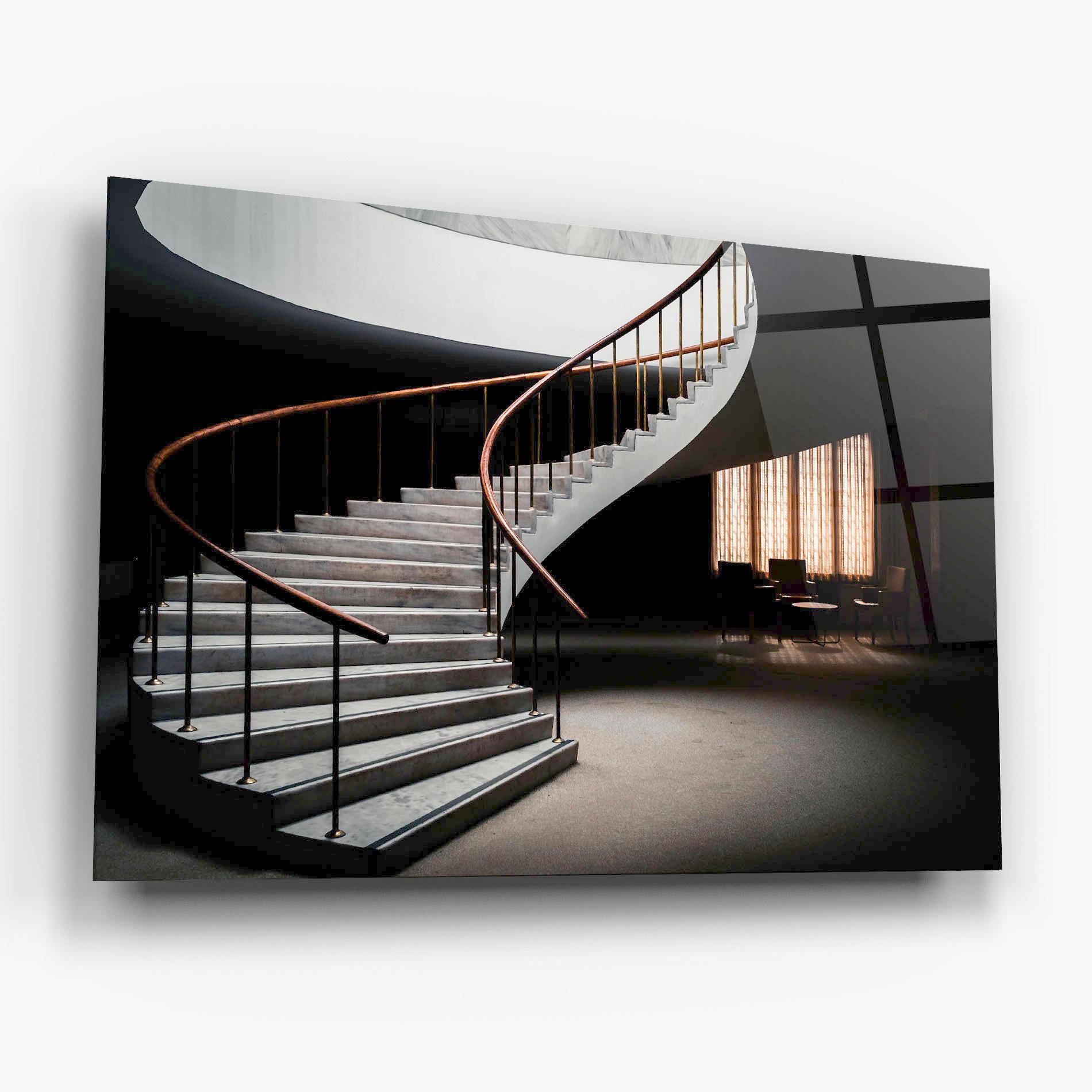 Tablou Sticla Dark Room Stairs mockup 6