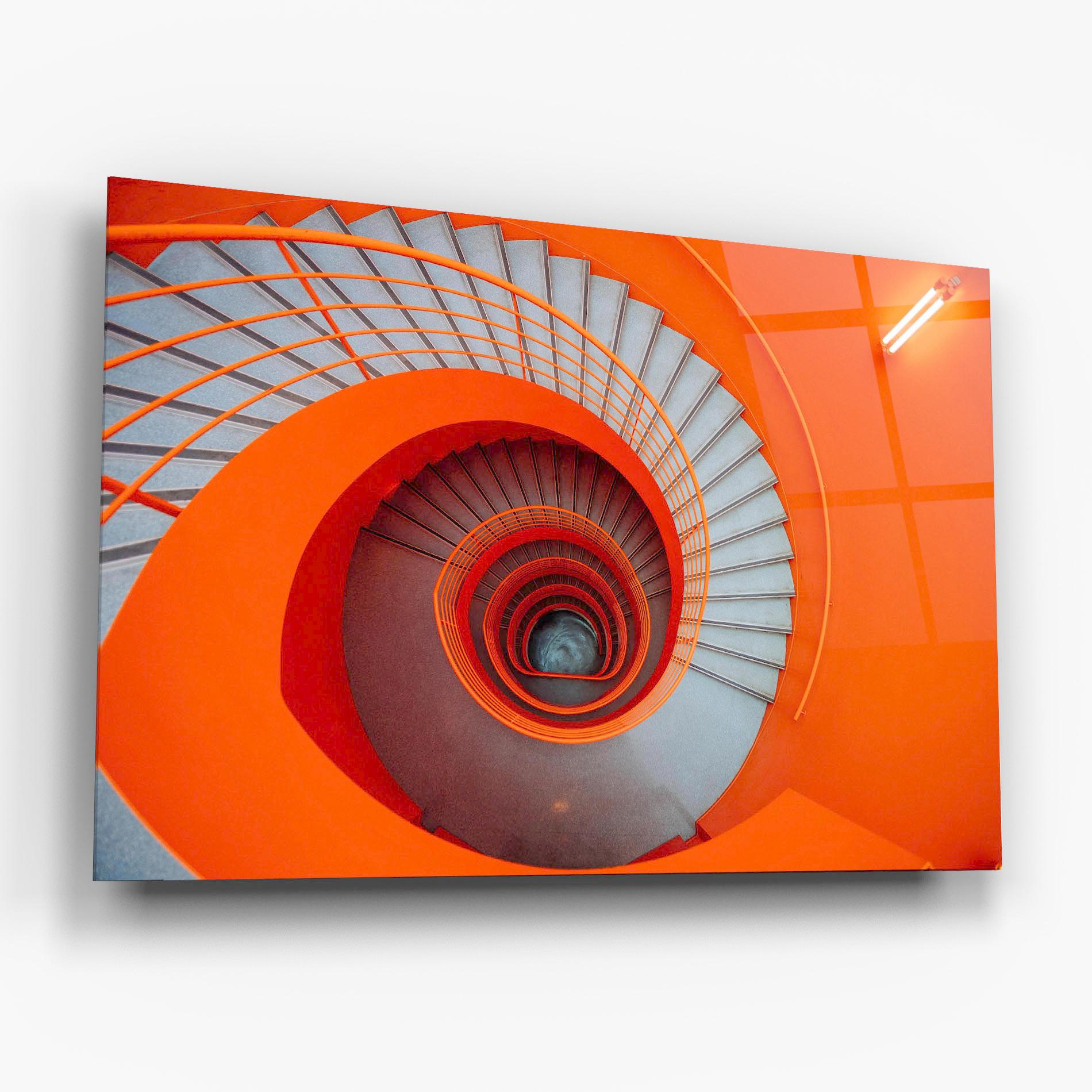 Tablou Sticla Grey Orange Stairs mockup 6