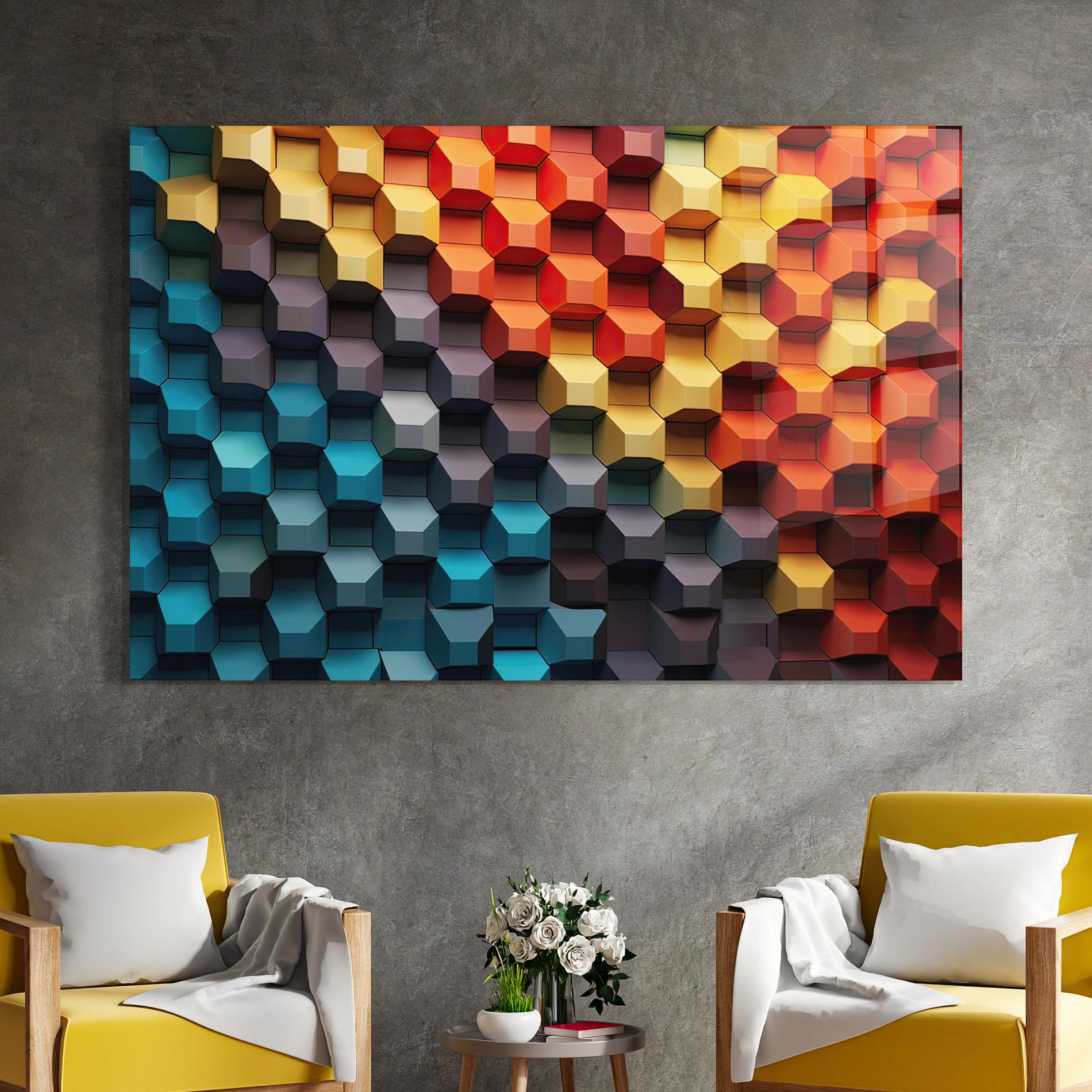 Tablou Sticla 3d Sqare Mix mockup 4