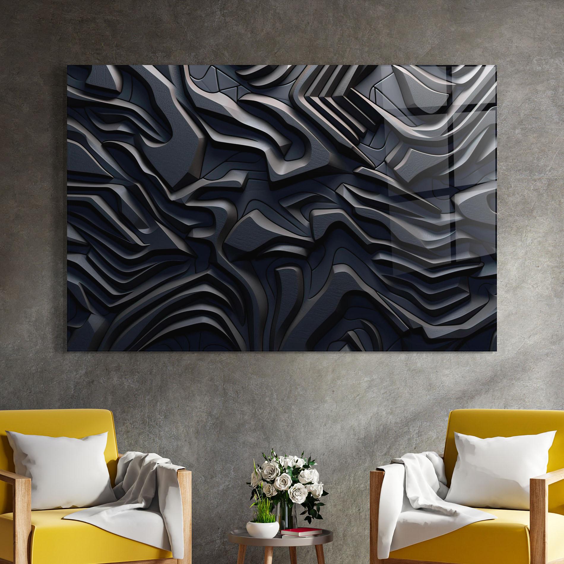 Tablou Sticla Black 3d Lines mockup 4