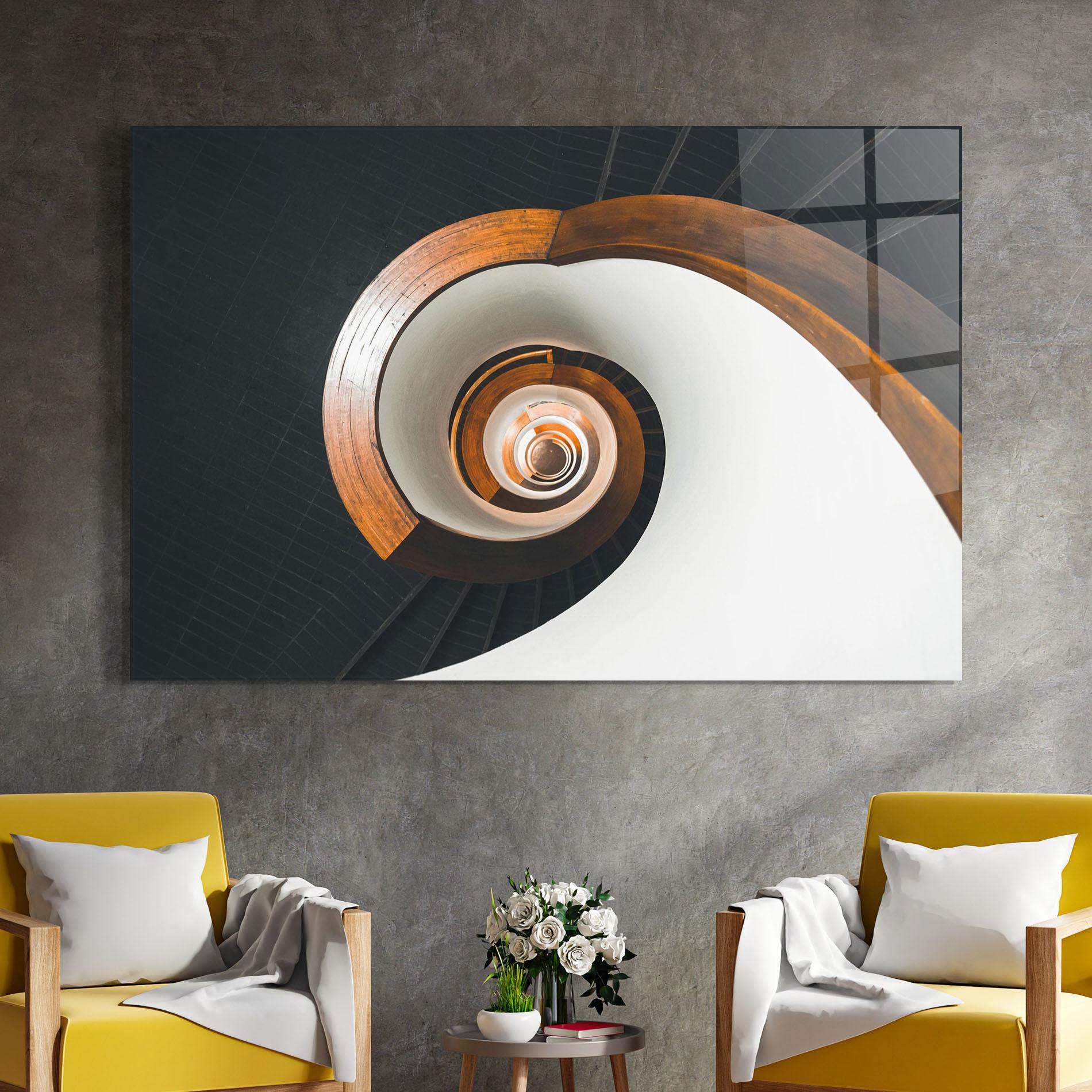 Tablou Sticla Black Spiral Stairs mockup 4