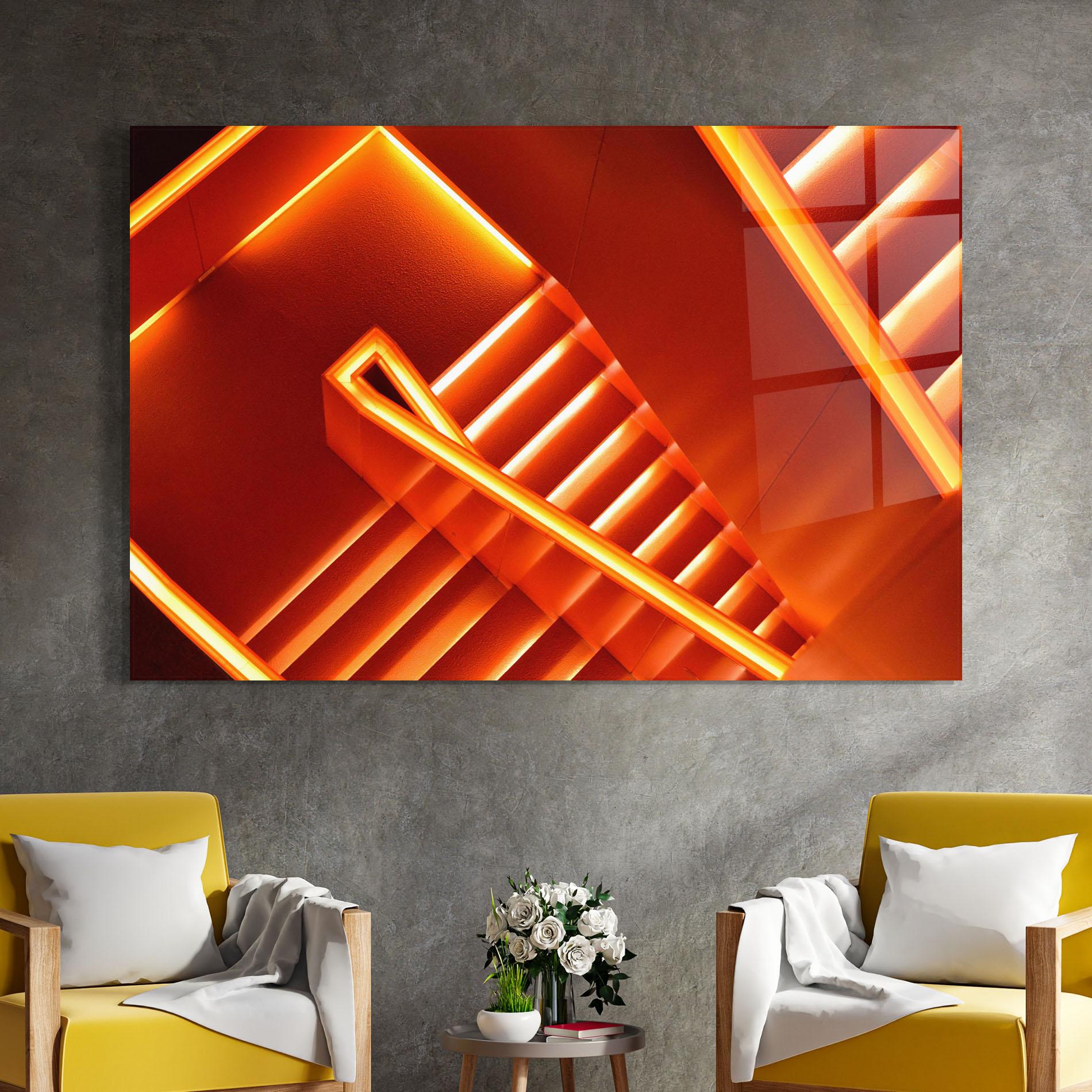 Tablou Sticla Orange Stairs mockup 4