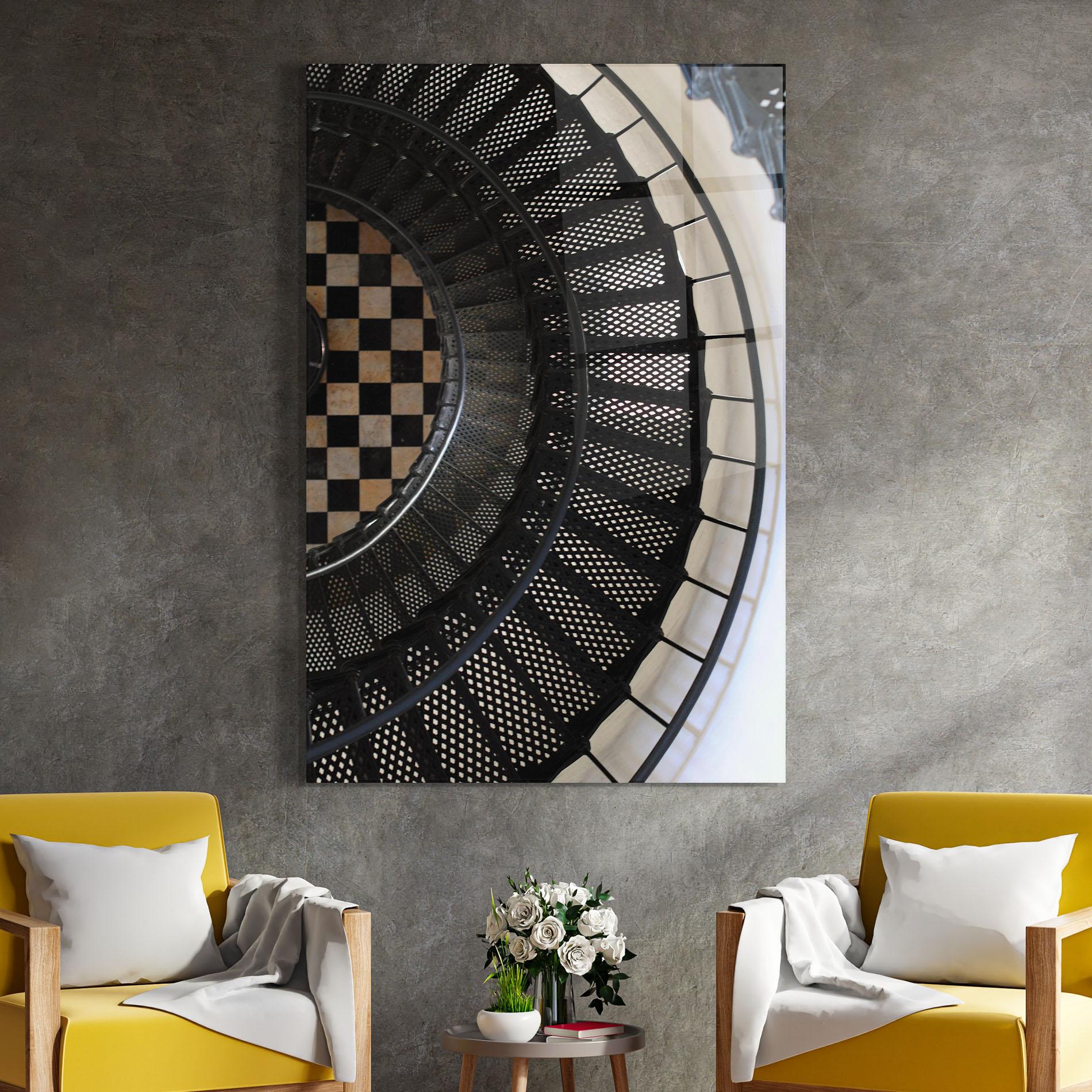 Tablou Sticla Beautiful Black Stairs mockup 4