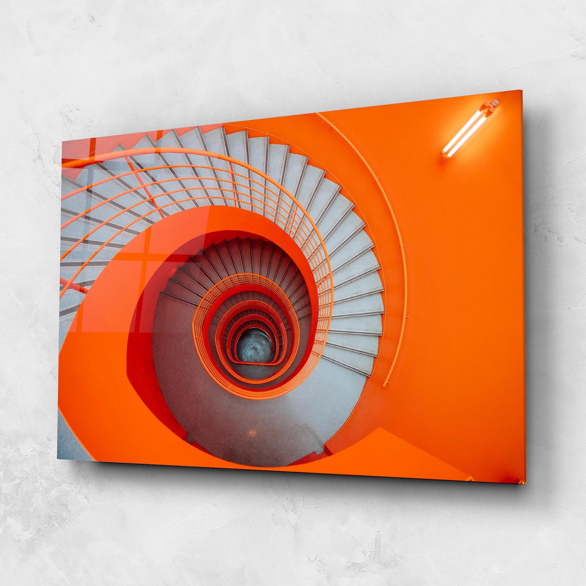 Tablou Sticla Grey Orange Stairs mockup 1