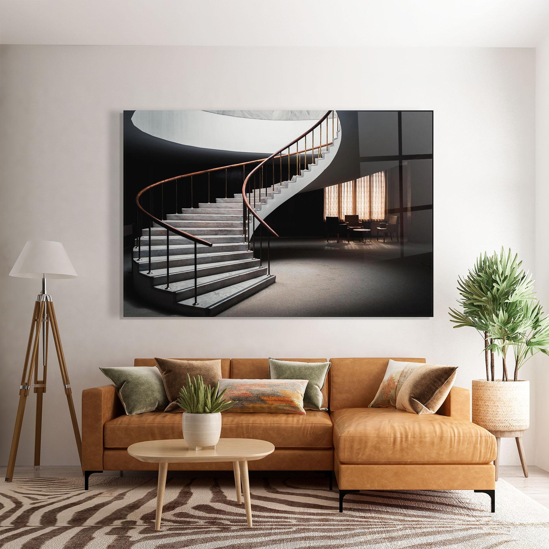 Tablou Sticla Dark Room Stairs mockup 7