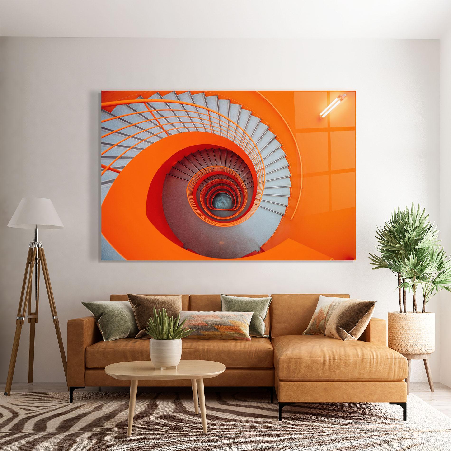 Tablou Sticla Grey Orange Stairs mockup 7