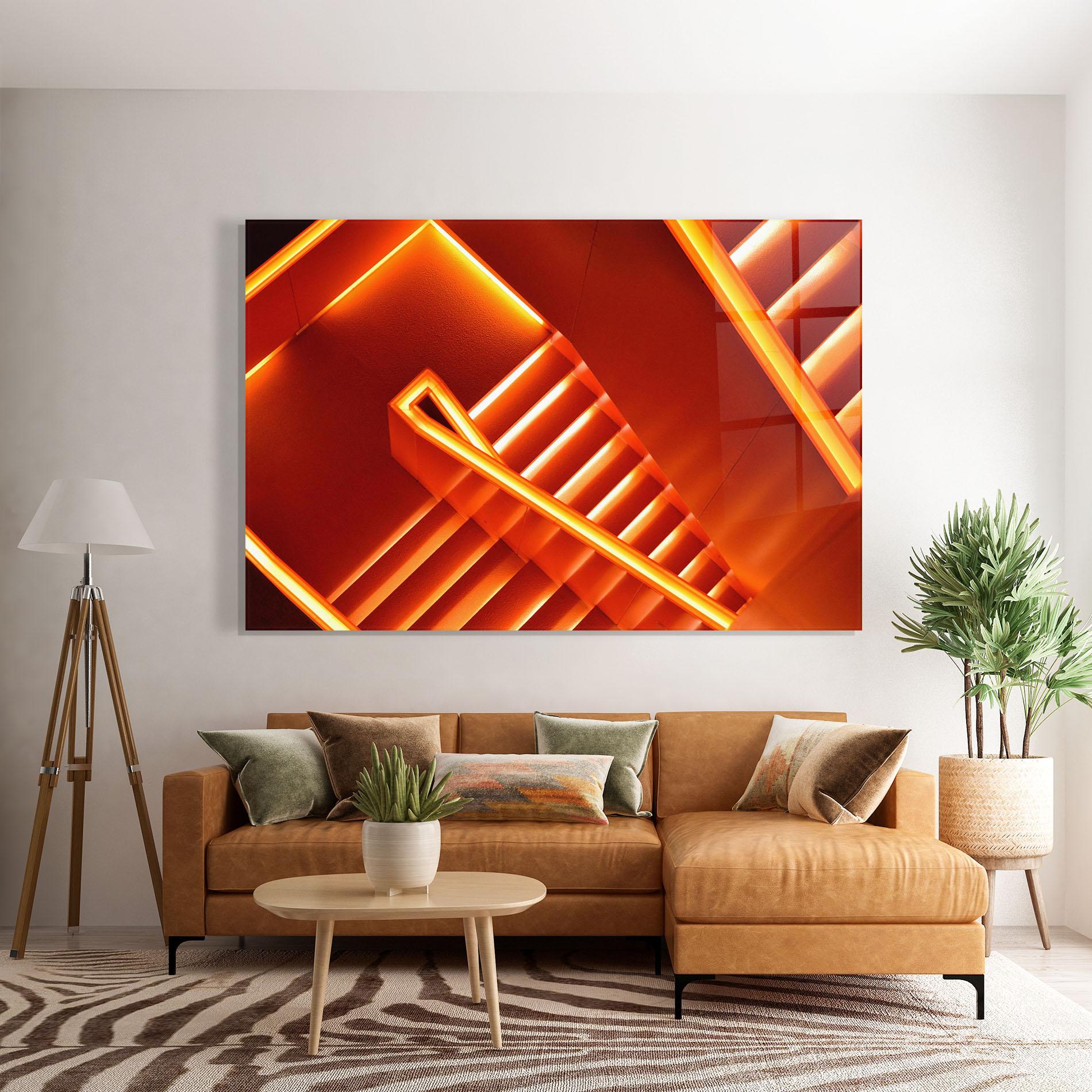 Tablou Sticla Orange Stairs mockup 7