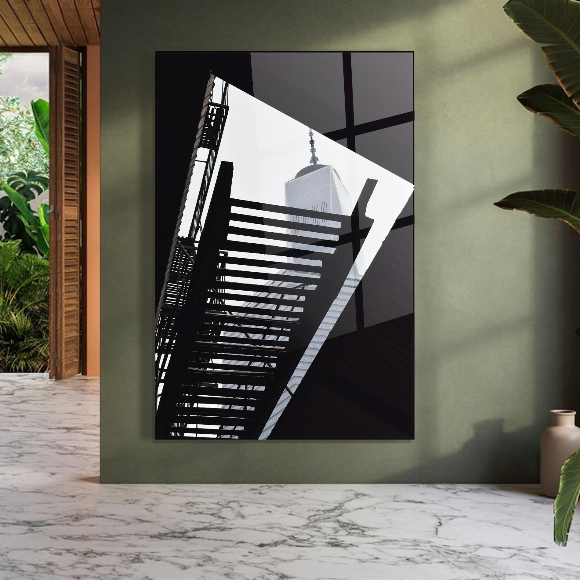 Tablou Sticla Black Stairs Floating mockup 7