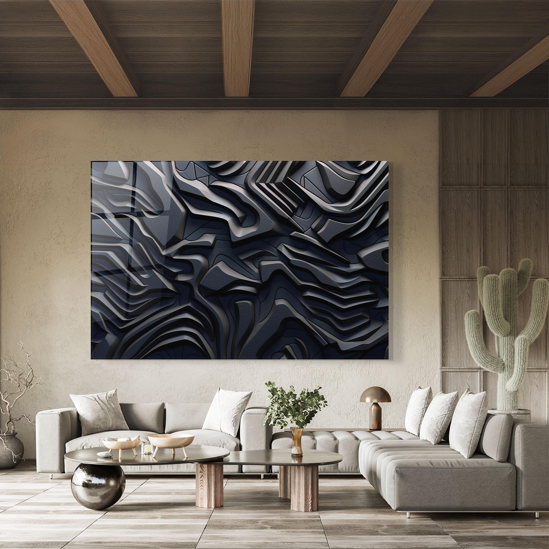 Tablou Sticla Black 3d Lines mockup 8