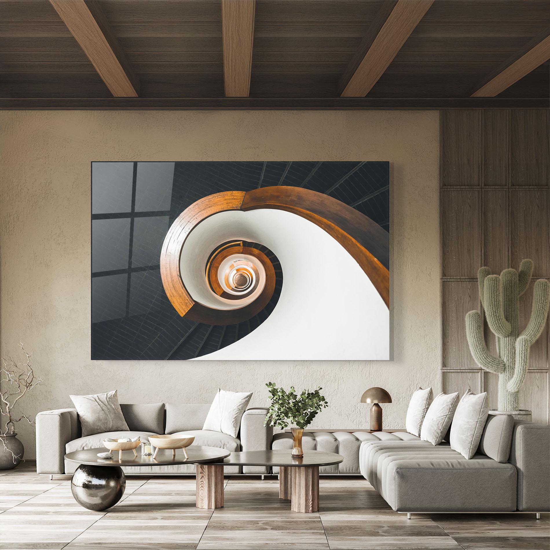 Tablou Sticla Black Spiral Stairs mockup 8