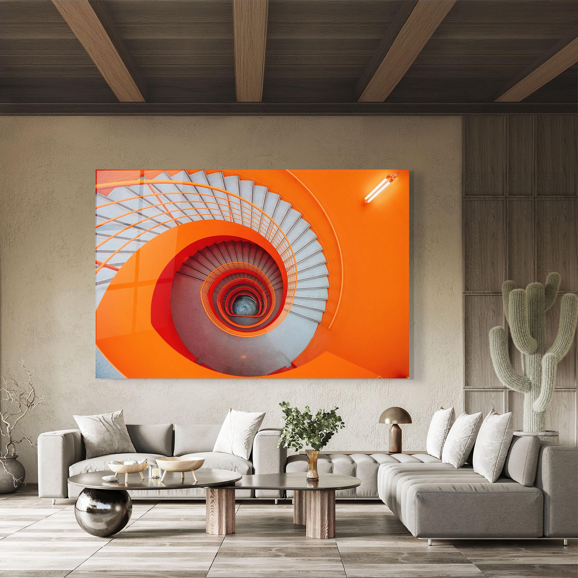 Tablou Sticla Grey Orange Stairs mockup 8