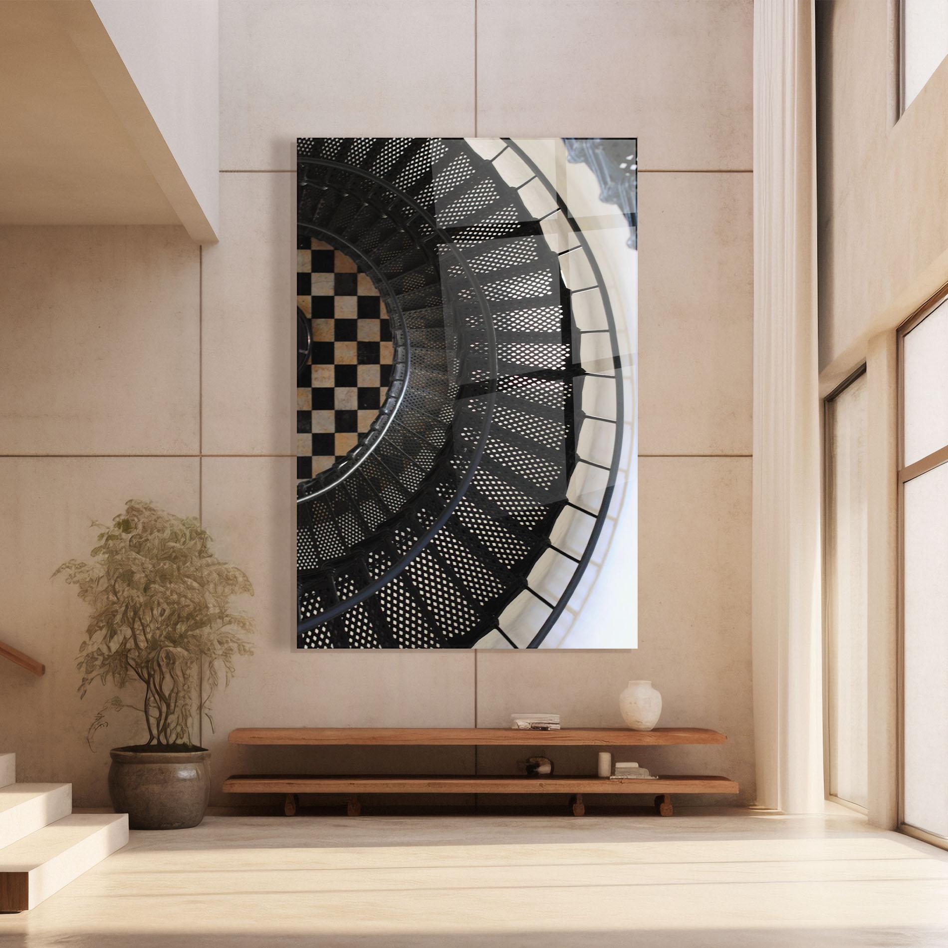 Tablou Sticla Beautiful Black Stairs mockup 8