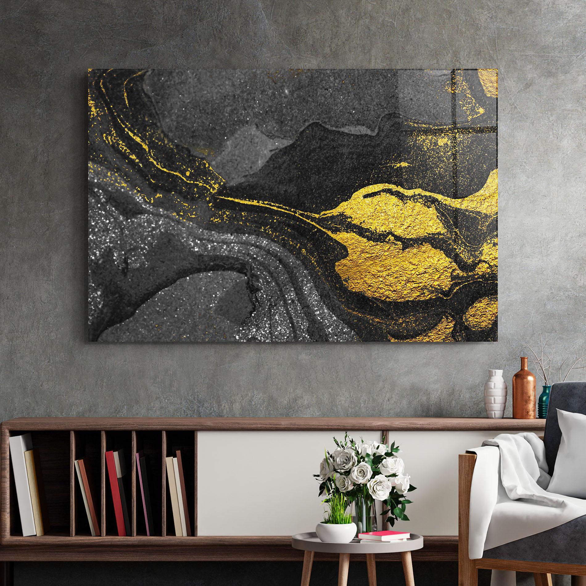 Tablou Sticla Black And Gold Texture mockup 2